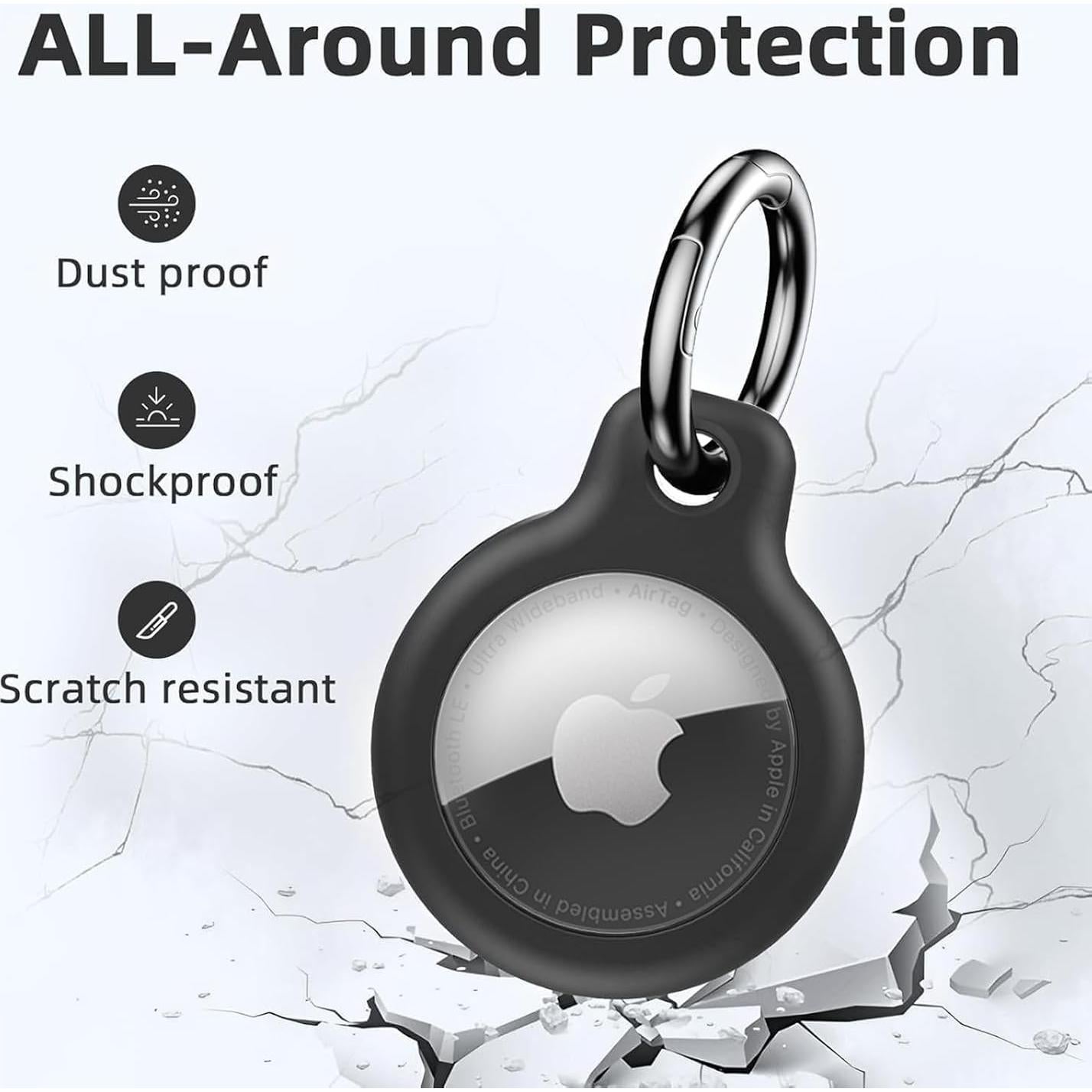 Holder Waterproof TPU Shell Protective Case, Anti-Scratch for Airtags Key Chain for Apple for Air Tags with All Metal Keychain Key Ring Clip (Black)