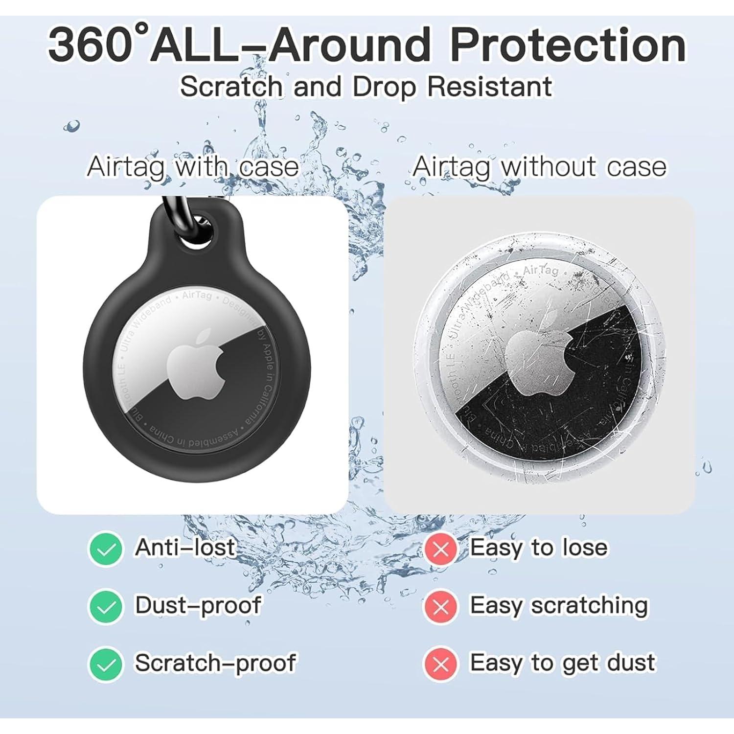 Holder Waterproof TPU Shell Protective Case, Anti-Scratch for Airtags Key Chain for Apple for Air Tags with All Metal Keychain Key Ring Clip (Black)