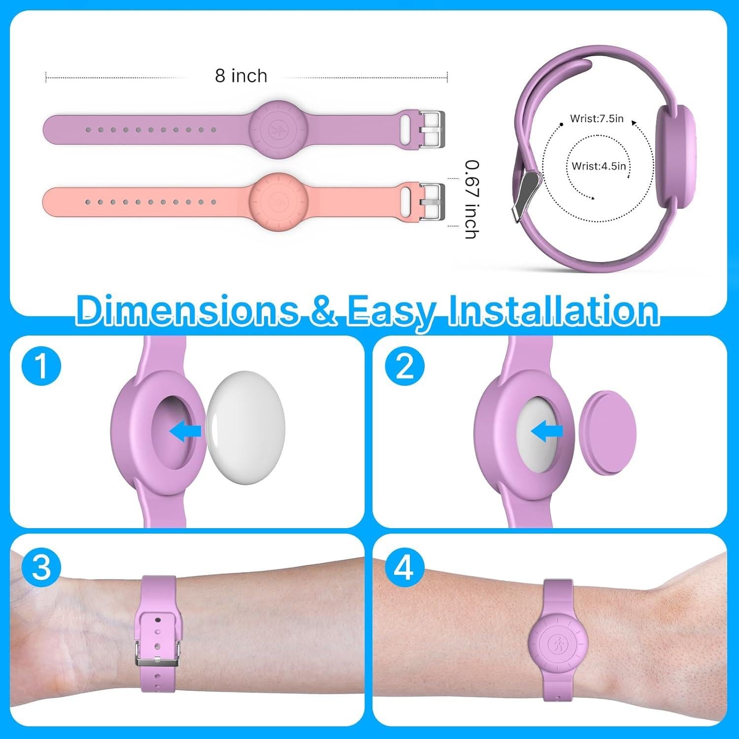 Pulsera Impermeable ZLIUCCR para AirTag Niños 4 Piezas