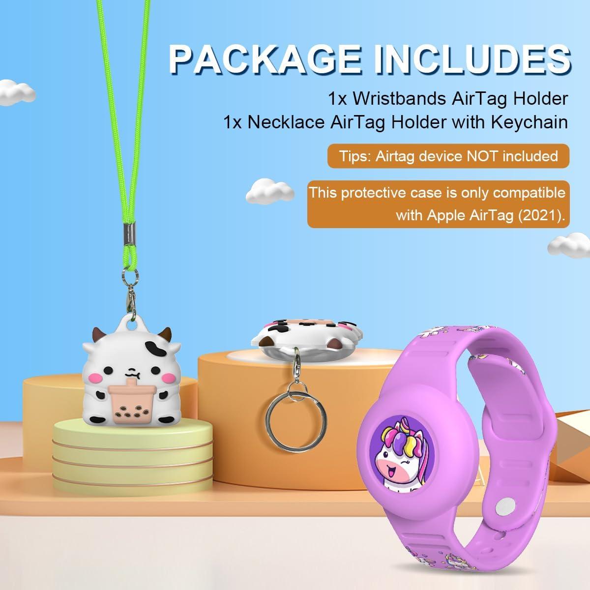 Paquete de 2 Pulseras y Collares para AirTag BIQIRE - Silicona Impermeable