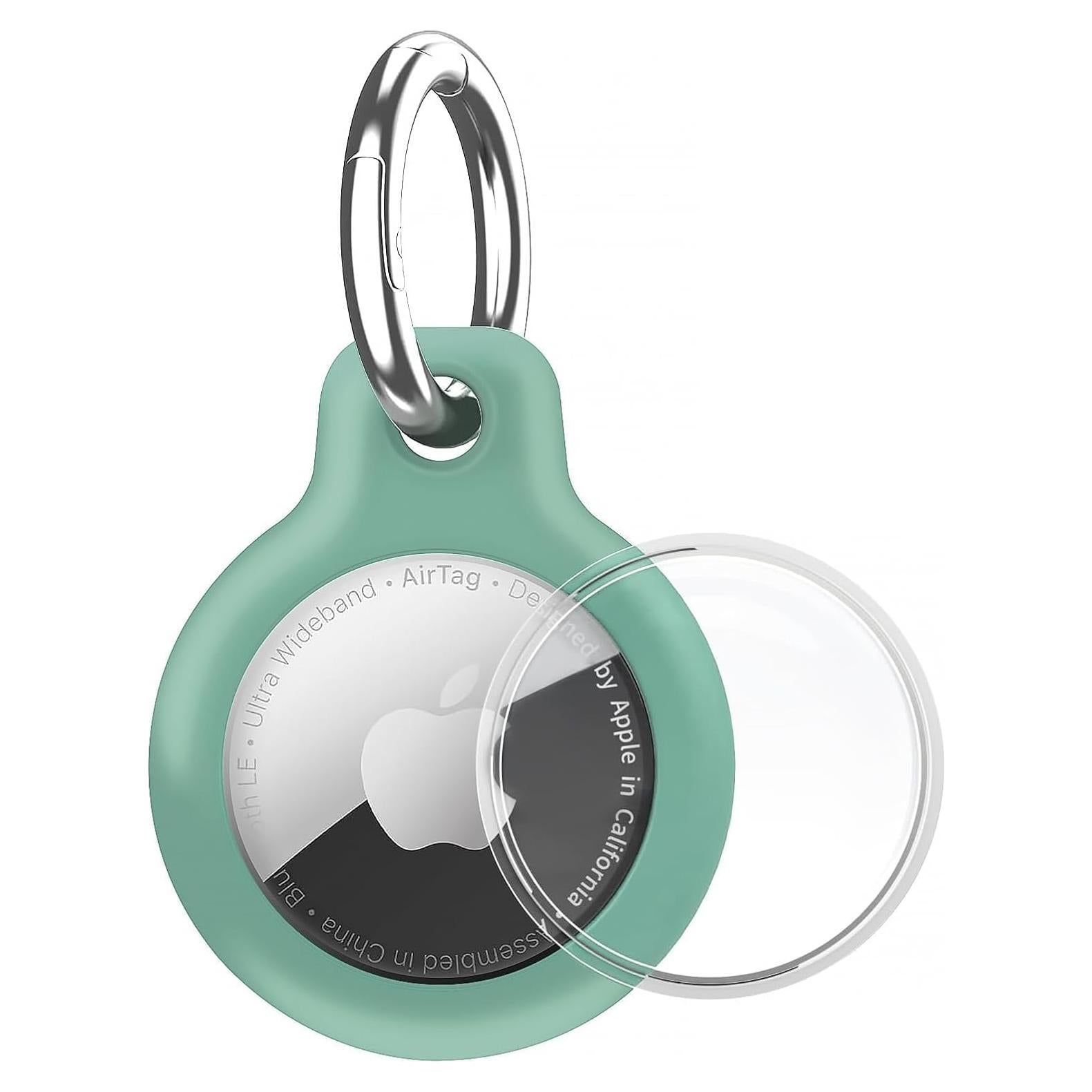 Holder 1-Pack Waterproof TPU Shell Protective Case, Anti-Scratch for Airtags Key Chain for Apple for Air Tags with All Metal Keychain Key Ring Clip (Mint Green)