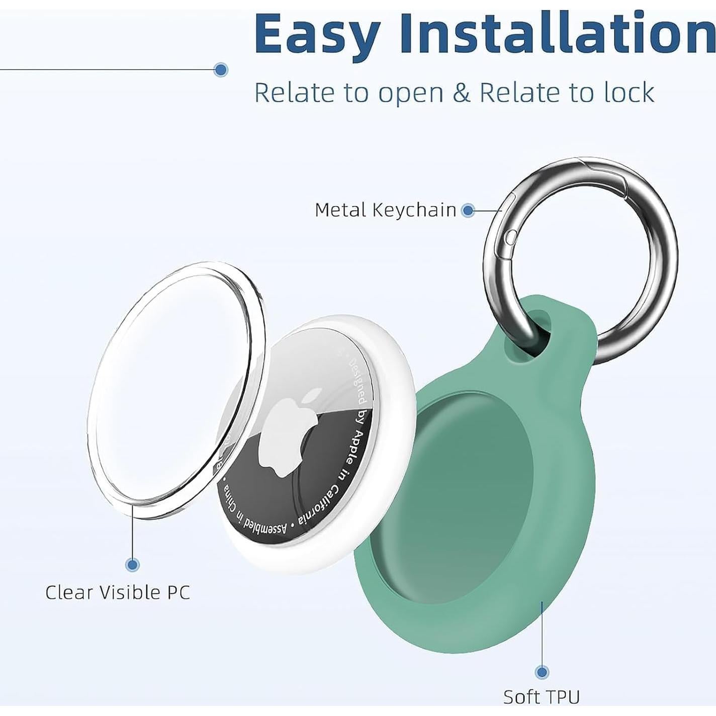 Holder 1-Pack Waterproof TPU Shell Protective Case, Anti-Scratch for Airtags Key Chain for Apple for Air Tags with All Metal Keychain Key Ring Clip (Mint Green)