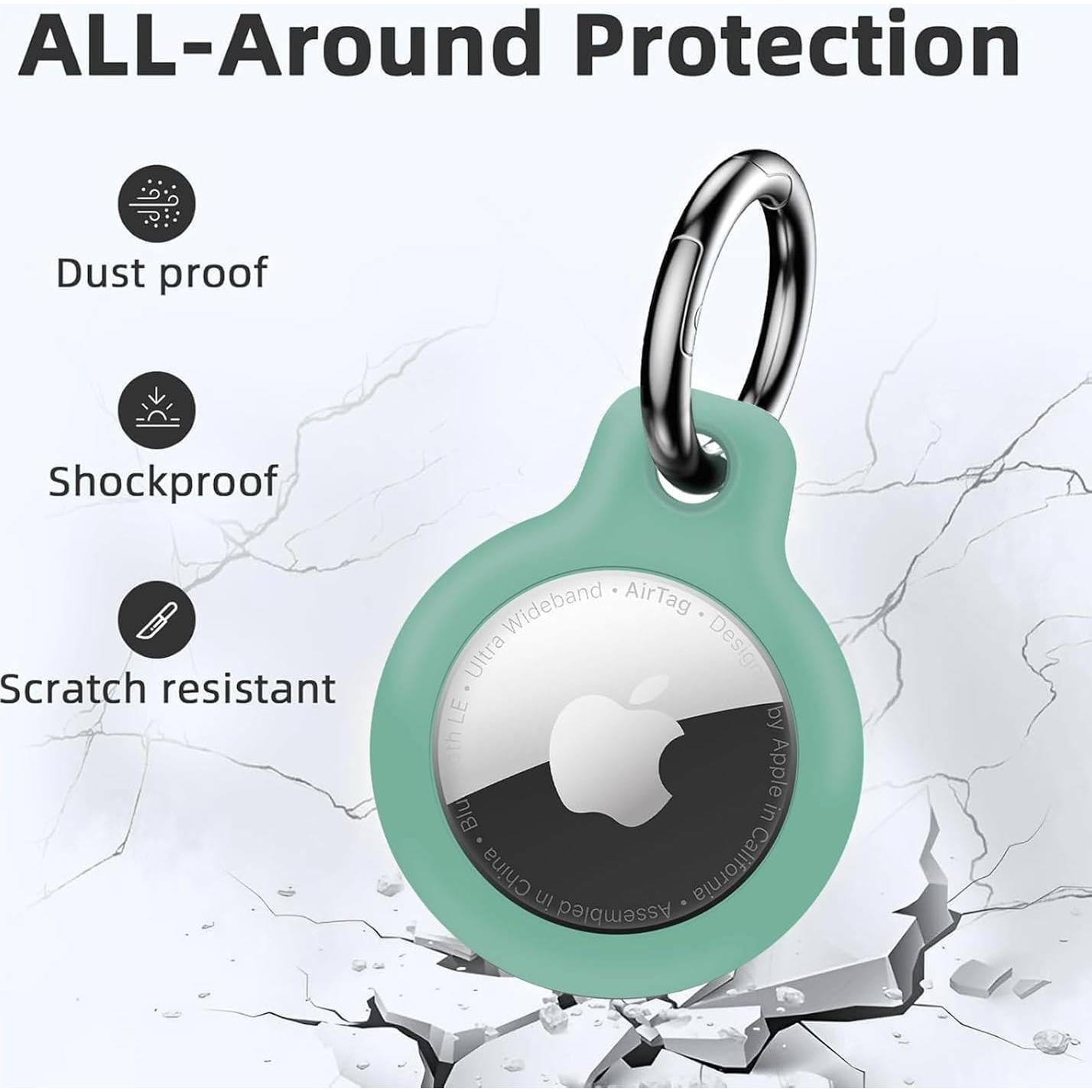 Holder 1-Pack Waterproof TPU Shell Protective Case, Anti-Scratch for Airtags Key Chain for Apple for Air Tags with All Metal Keychain Key Ring Clip (Mint Green)