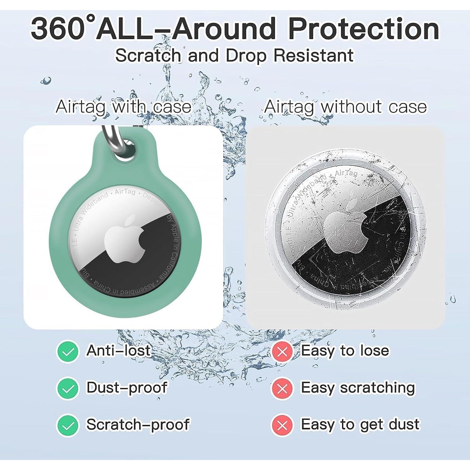 Holder 1-Pack Waterproof TPU Shell Protective Case, Anti-Scratch for Airtags Key Chain for Apple for Air Tags with All Metal Keychain Key Ring Clip (Mint Green)