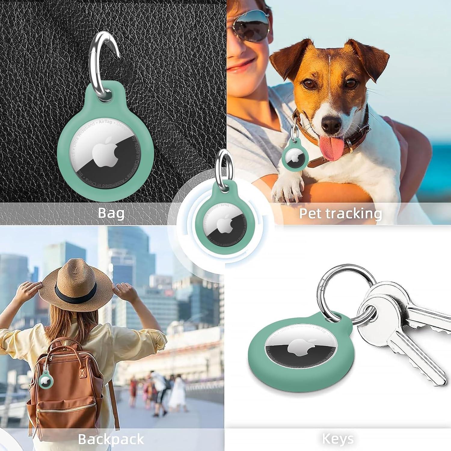 Holder 1-Pack Waterproof TPU Shell Protective Case, Anti-Scratch for Airtags Key Chain for Apple for Air Tags with All Metal Keychain Key Ring Clip (Mint Green)