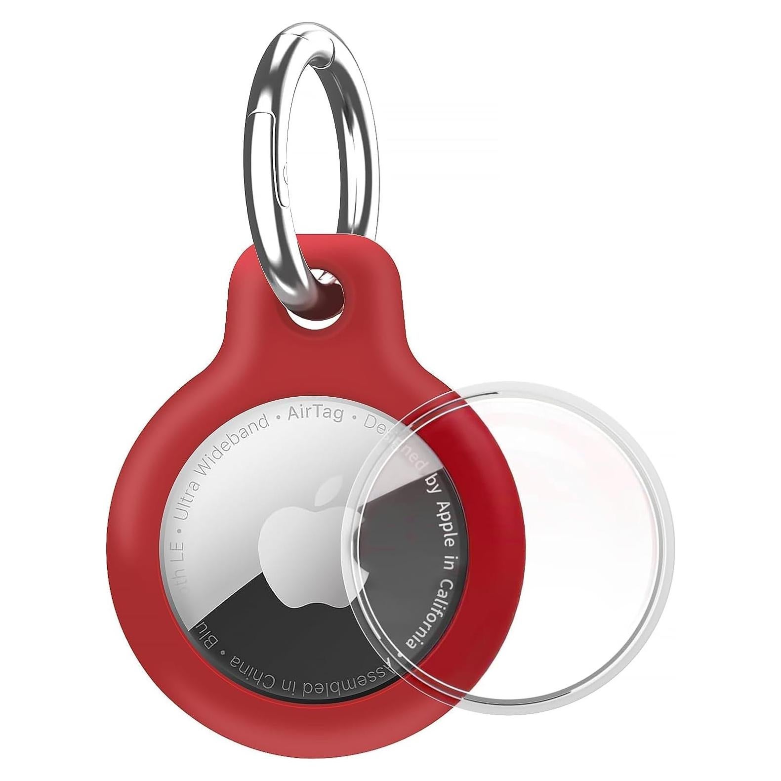 Holder 1-Pack Waterproof TPU Shell Protective Case, Anti-Scratch for Airtags Key Chain for Apple for Air Tags with All Metal Keychain Key Ring Clip (Red)