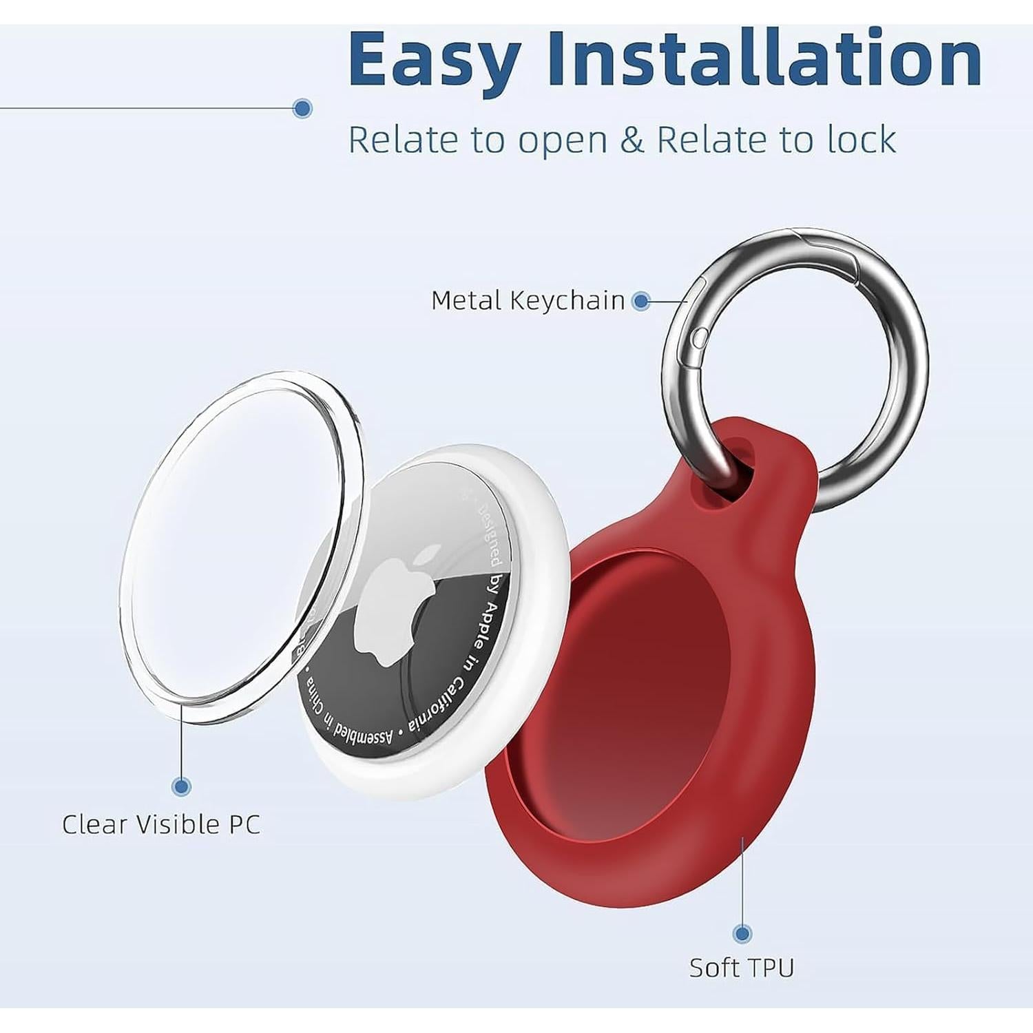 Holder 1-Pack Waterproof TPU Shell Protective Case, Anti-Scratch for Airtags Key Chain for Apple for Air Tags with All Metal Keychain Key Ring Clip (Red)