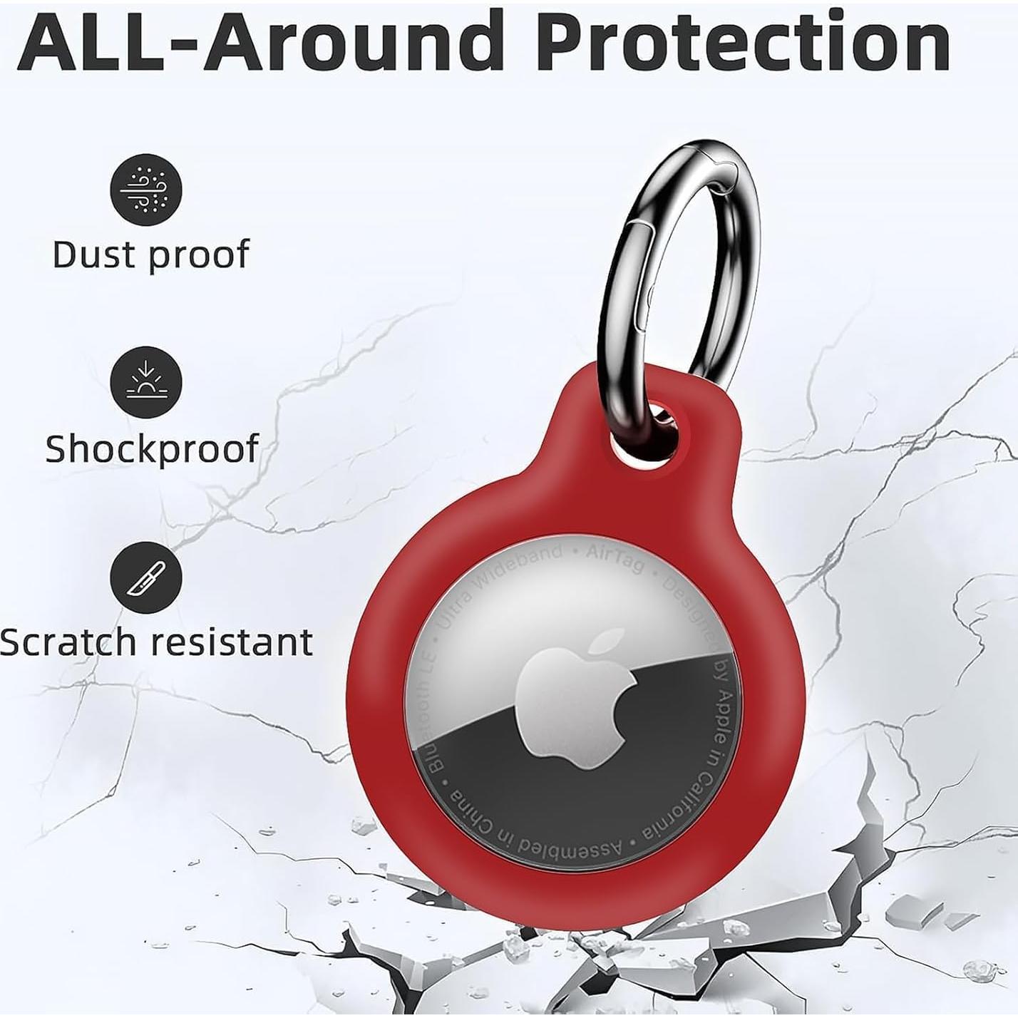 Holder 1-Pack Waterproof TPU Shell Protective Case, Anti-Scratch for Airtags Key Chain for Apple for Air Tags with All Metal Keychain Key Ring Clip (Red)