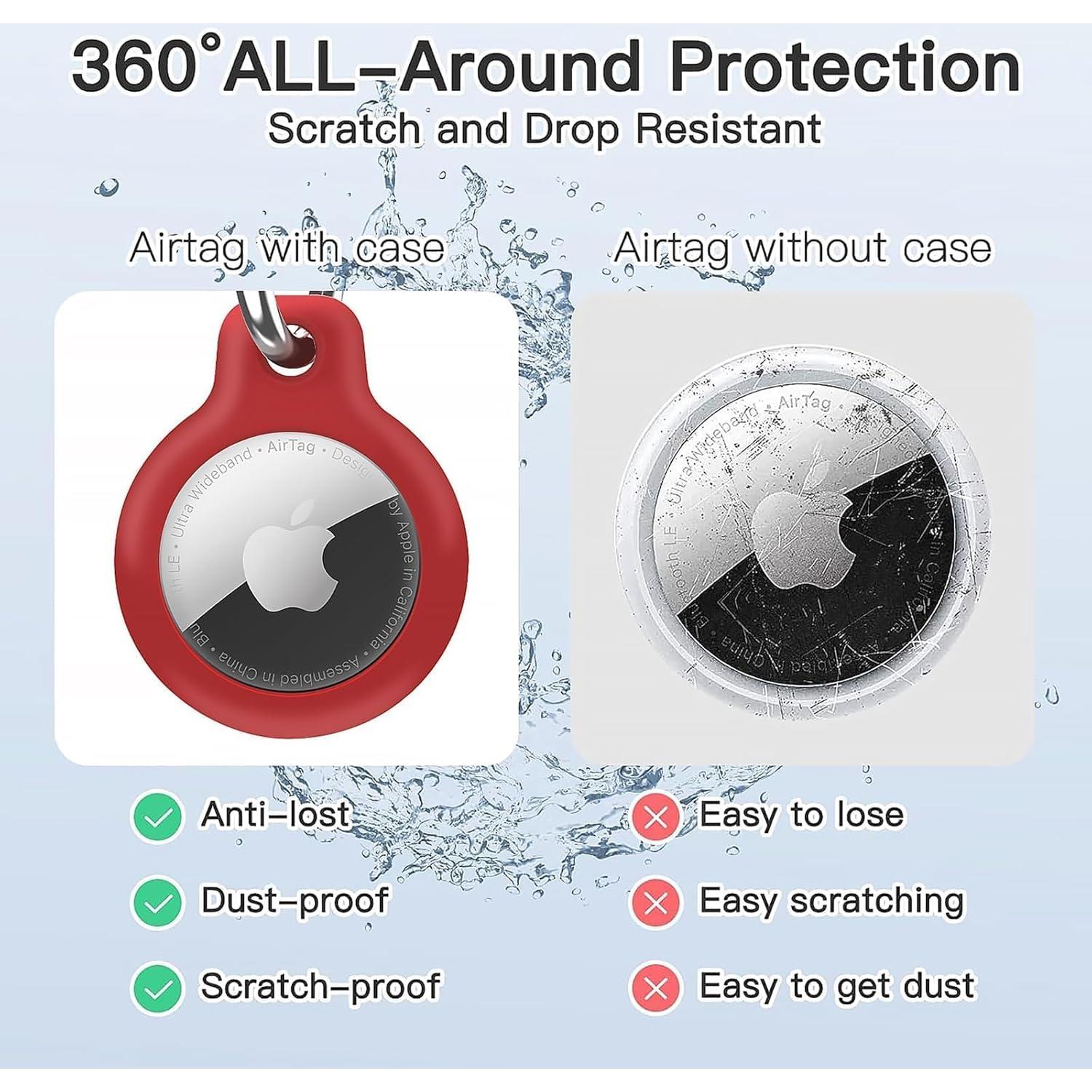 Holder 1-Pack Waterproof TPU Shell Protective Case, Anti-Scratch for Airtags Key Chain for Apple for Air Tags with All Metal Keychain Key Ring Clip (Red)