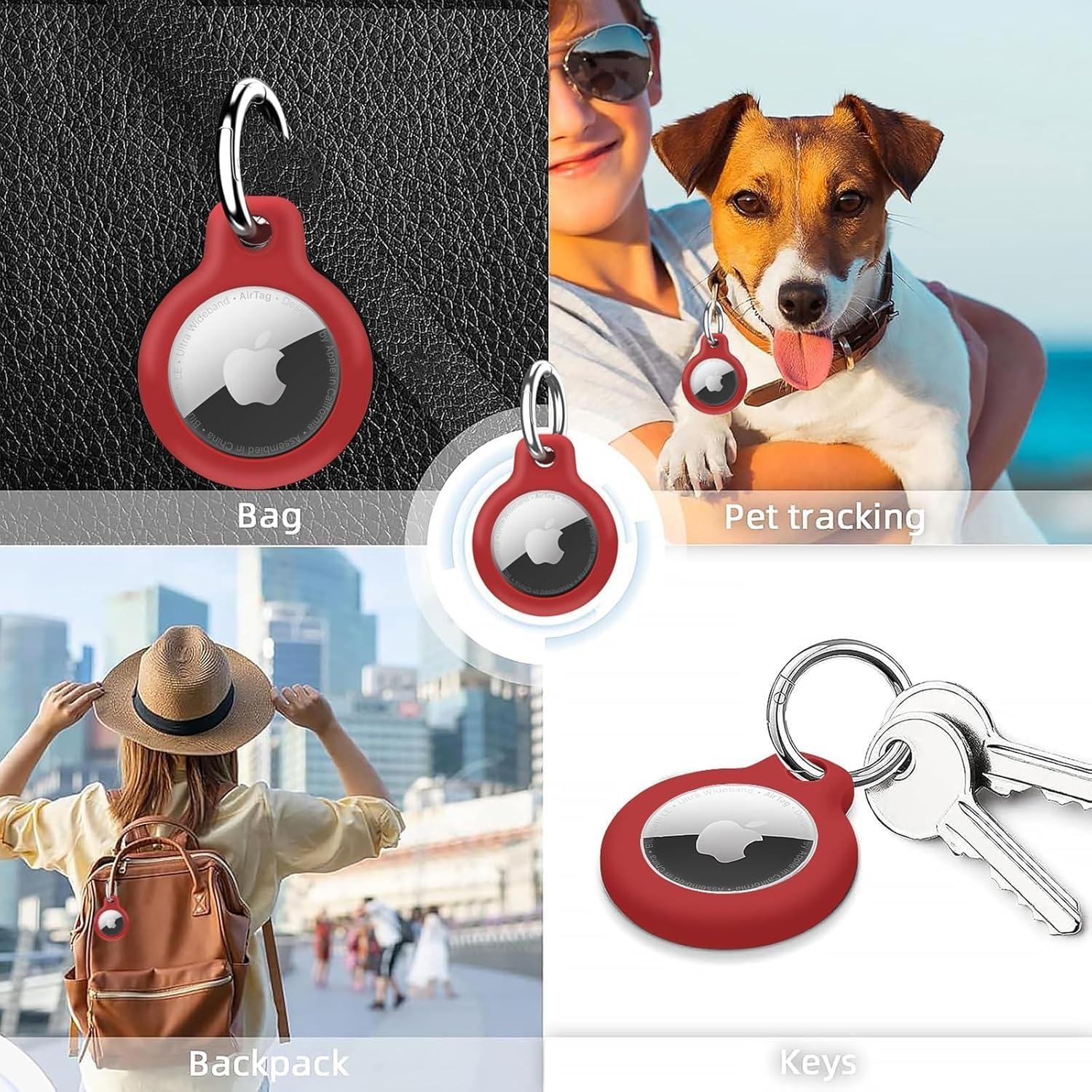 Holder 1-Pack Waterproof TPU Shell Protective Case, Anti-Scratch for Airtags Key Chain for Apple for Air Tags with All Metal Keychain Key Ring Clip (Red)