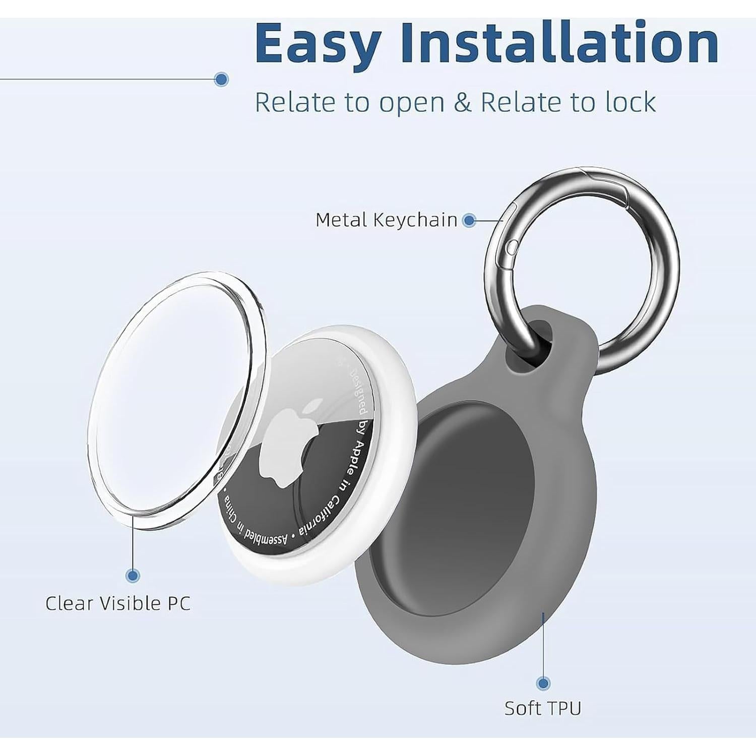 Holder 1-Pack Waterproof TPU Shell Protective Case, Anti-Scratch for Airtags Key Chain for Apple for Air Tags with All Metal Keychain Key Ring Clip (Gray)