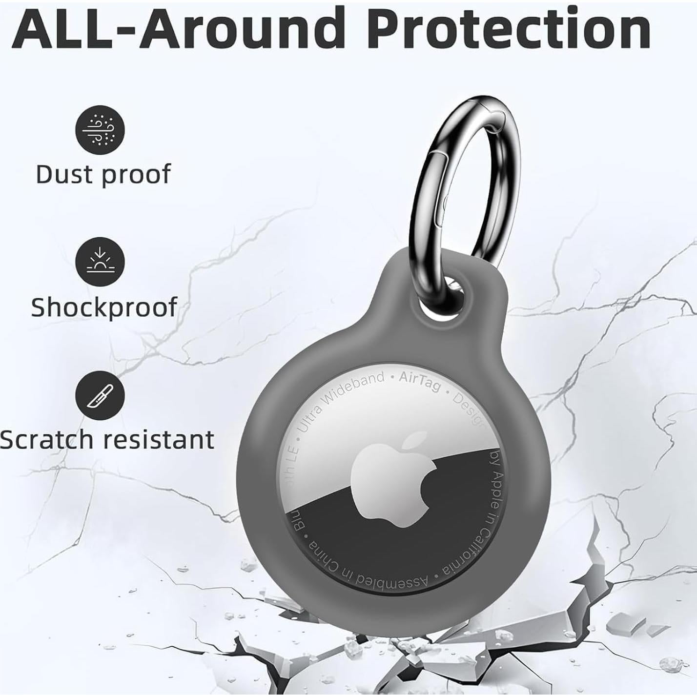 Holder 1-Pack Waterproof TPU Shell Protective Case, Anti-Scratch for Airtags Key Chain for Apple for Air Tags with All Metal Keychain Key Ring Clip (Gray)