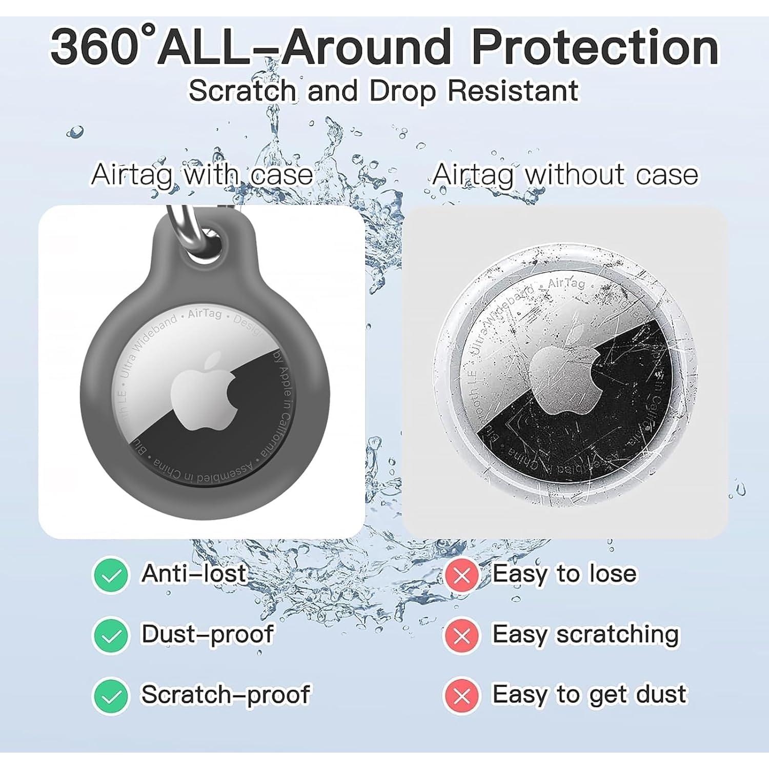 Holder 1-Pack Waterproof TPU Shell Protective Case, Anti-Scratch for Airtags Key Chain for Apple for Air Tags with All Metal Keychain Key Ring Clip (Gray)