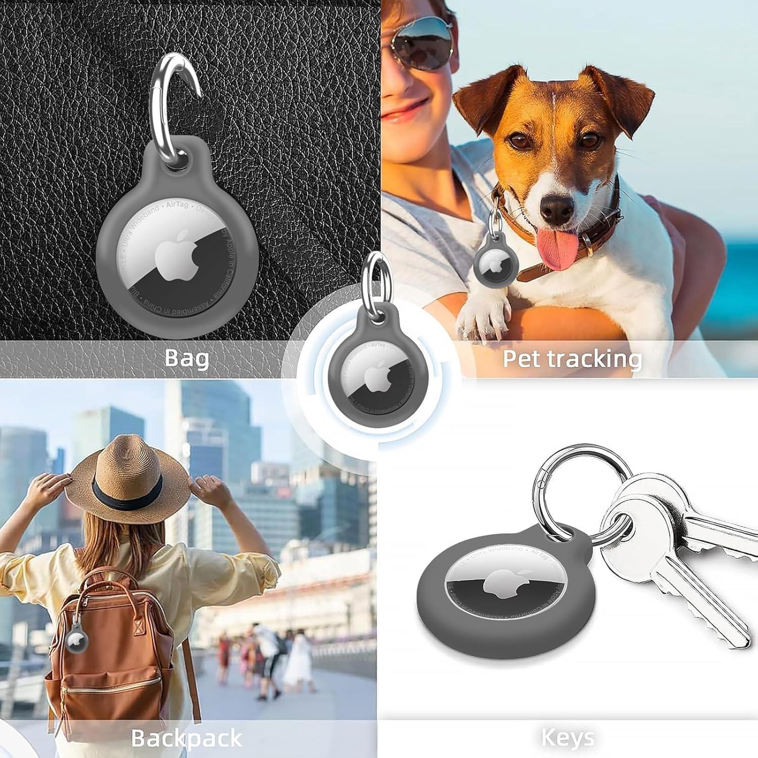 Holder 1-Pack Waterproof TPU Shell Protective Case, Anti-Scratch for Airtags Key Chain for Apple for Air Tags with All Metal Keychain Key Ring Clip (Gray)