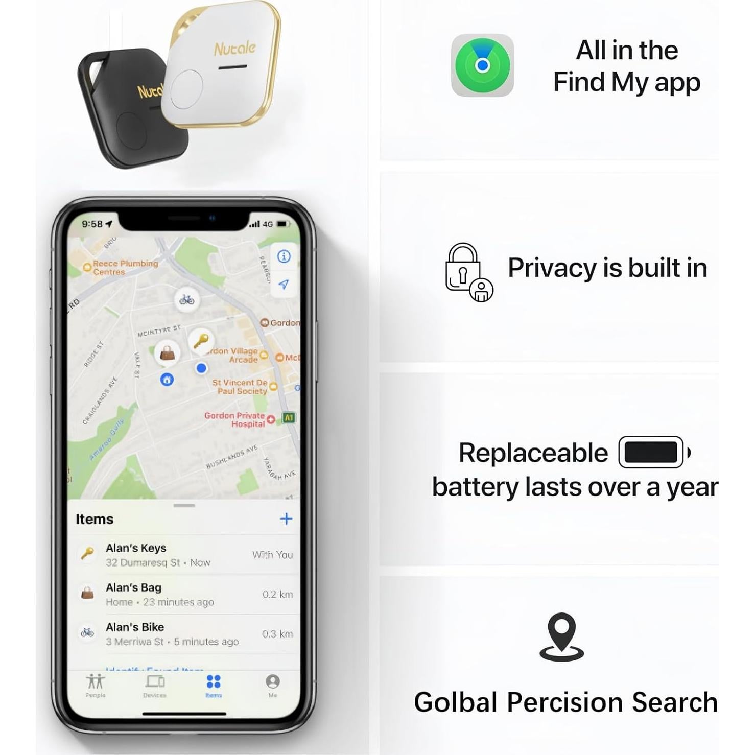 Etiqueta Localizadora de Llaves Nutale F11XD, Paquete de 4, iOS