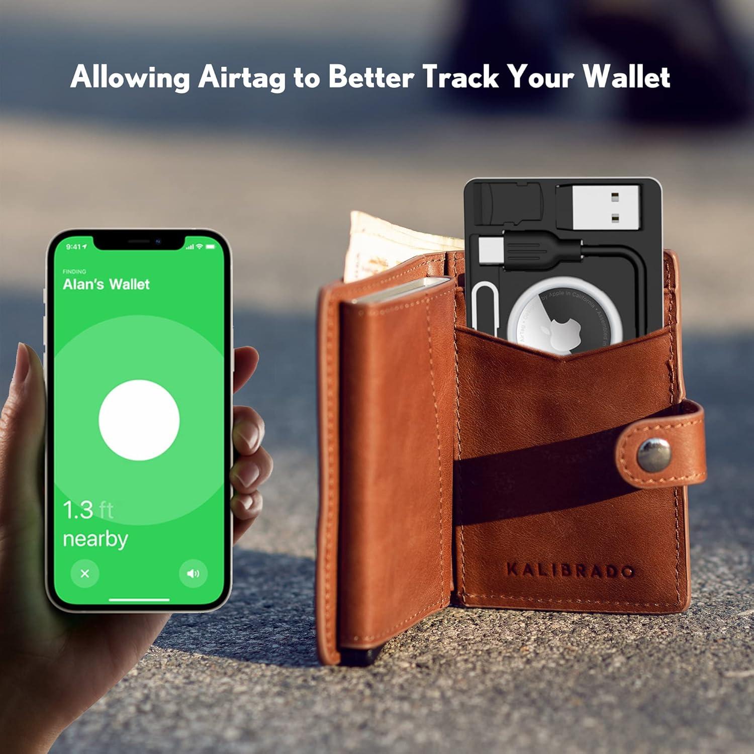 Soporte de billetera PZOZ para AirTag con estuche y cables