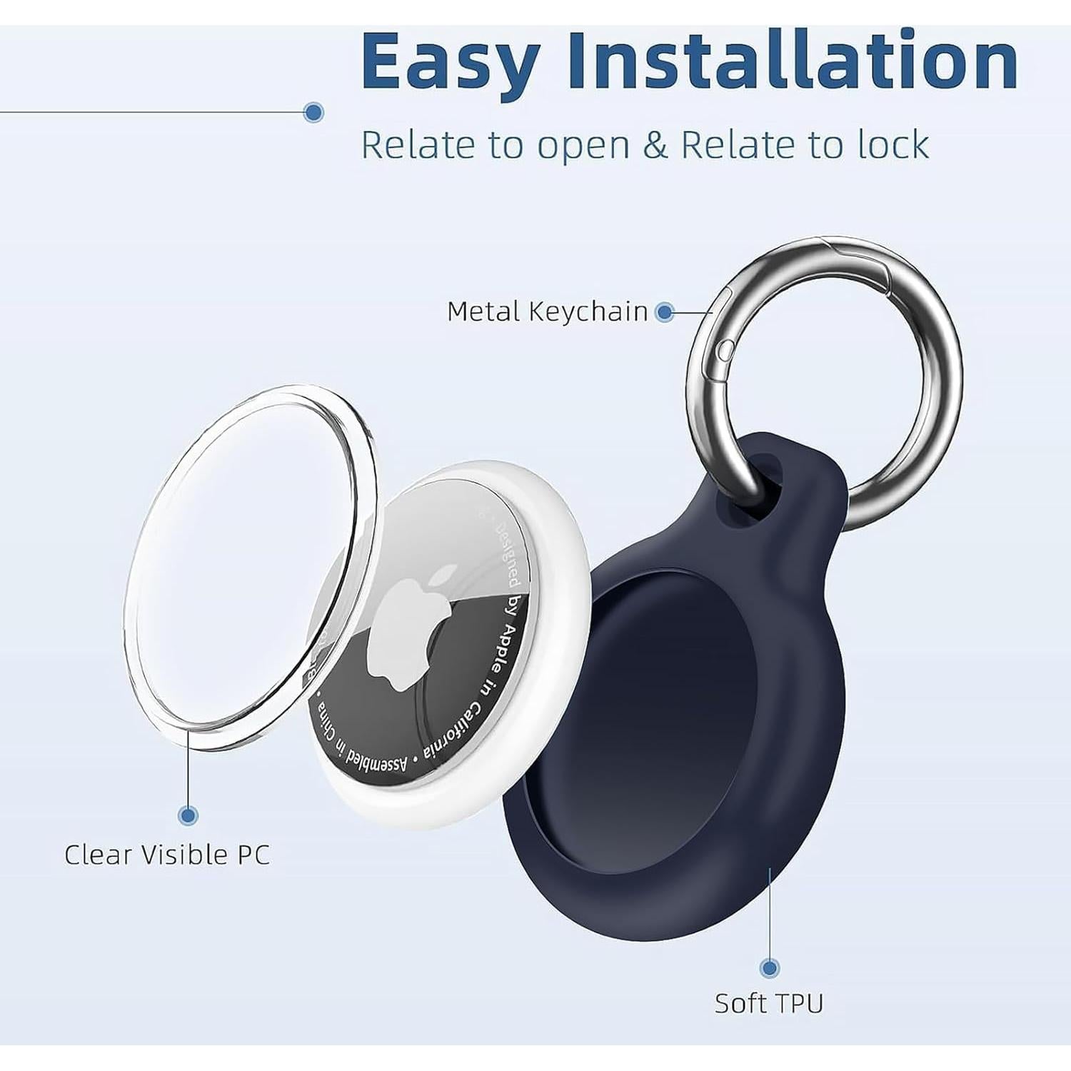 Holder 1-Pack Waterproof TPU Shell Protective Case, Anti-Scratch for Airtags Key Chain for Apple for Air Tags with All Metal Keychain Key Ring Clip (Blue)