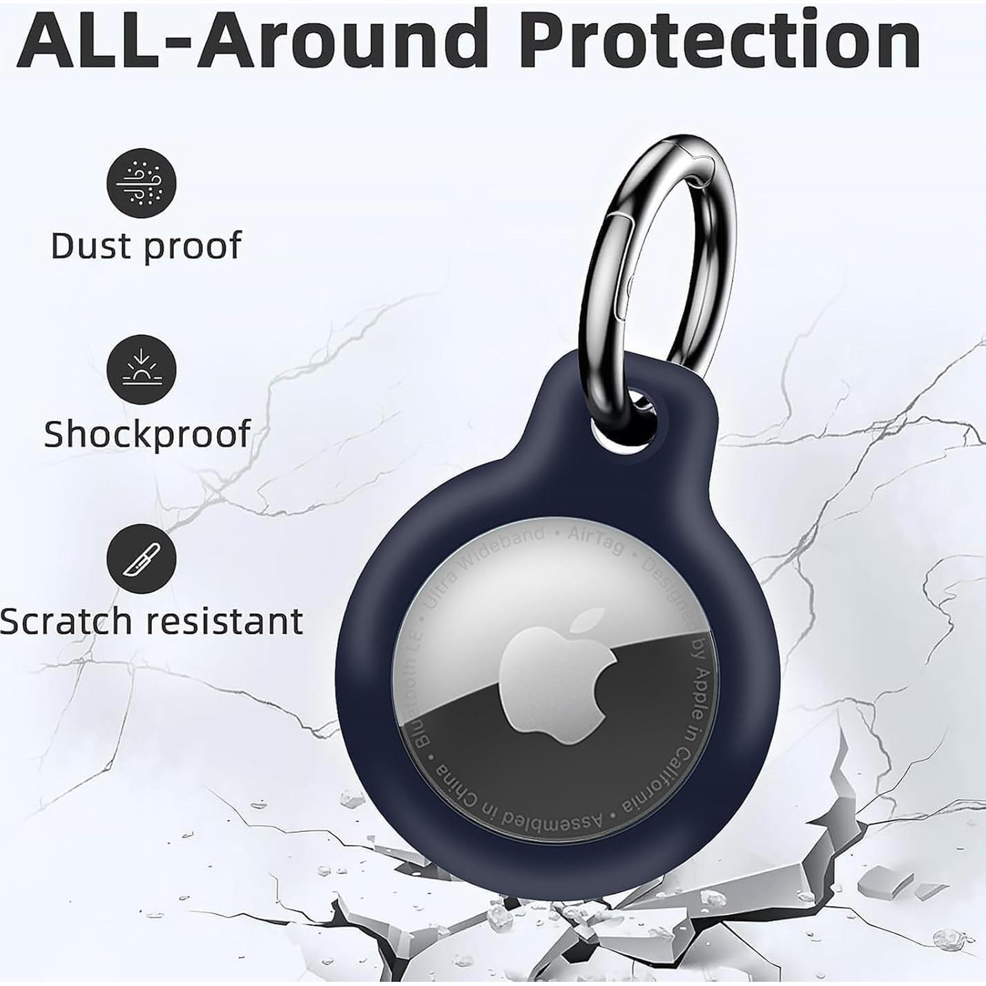 Holder 1-Pack Waterproof TPU Shell Protective Case, Anti-Scratch for Airtags Key Chain for Apple for Air Tags with All Metal Keychain Key Ring Clip (Blue)