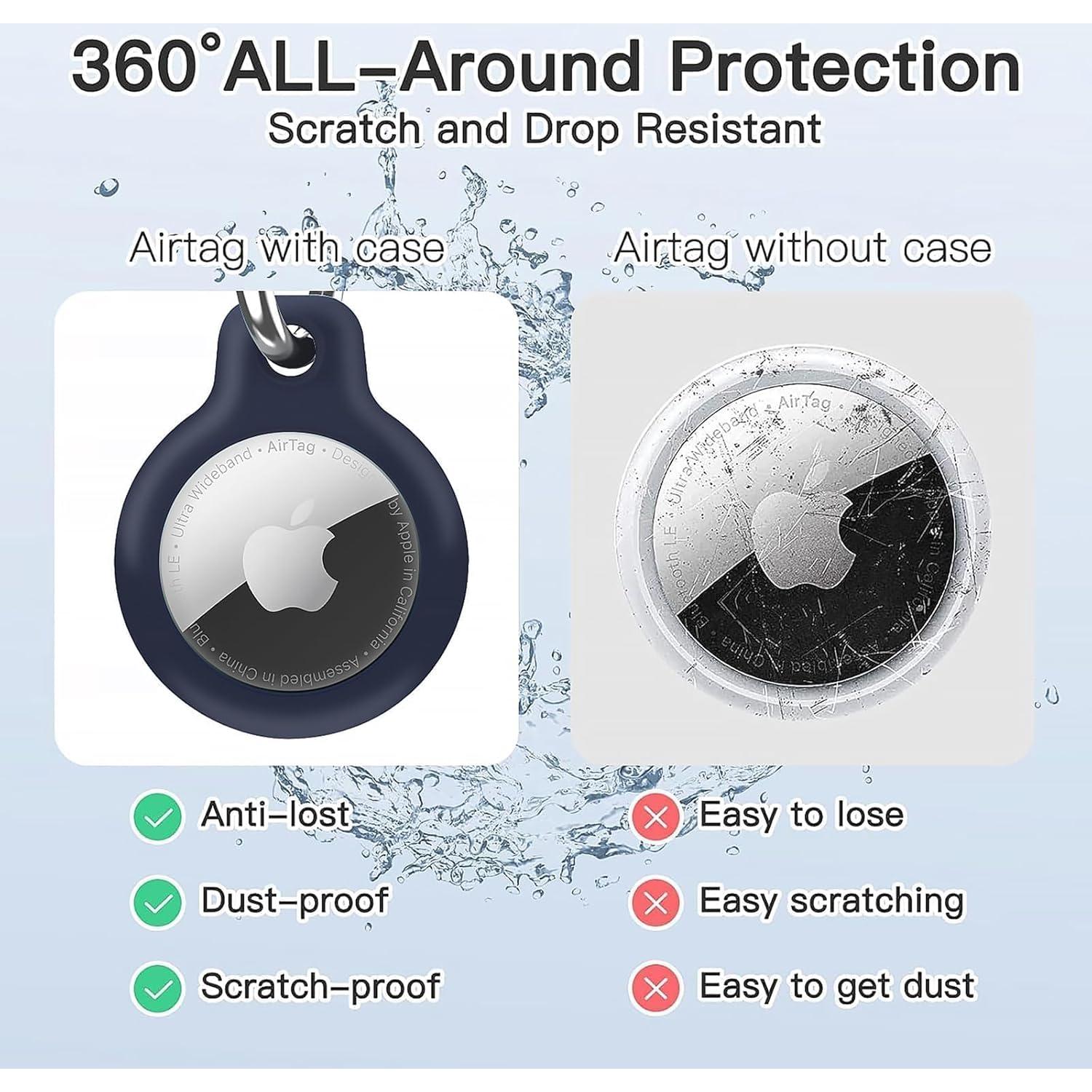 Holder 1-Pack Waterproof TPU Shell Protective Case, Anti-Scratch for Airtags Key Chain for Apple for Air Tags with All Metal Keychain Key Ring Clip (Blue)