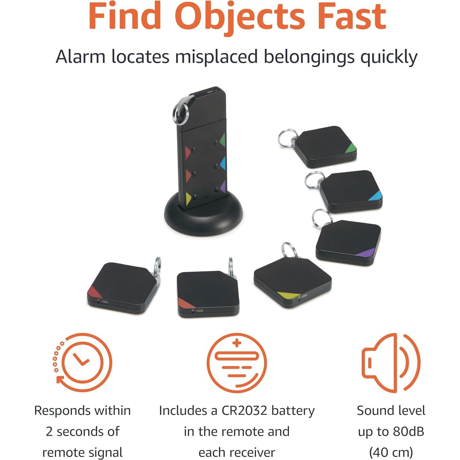 Localizador de Llaves Amazon Basics - 6 Rastreador Inteligente, Alarma 80dB