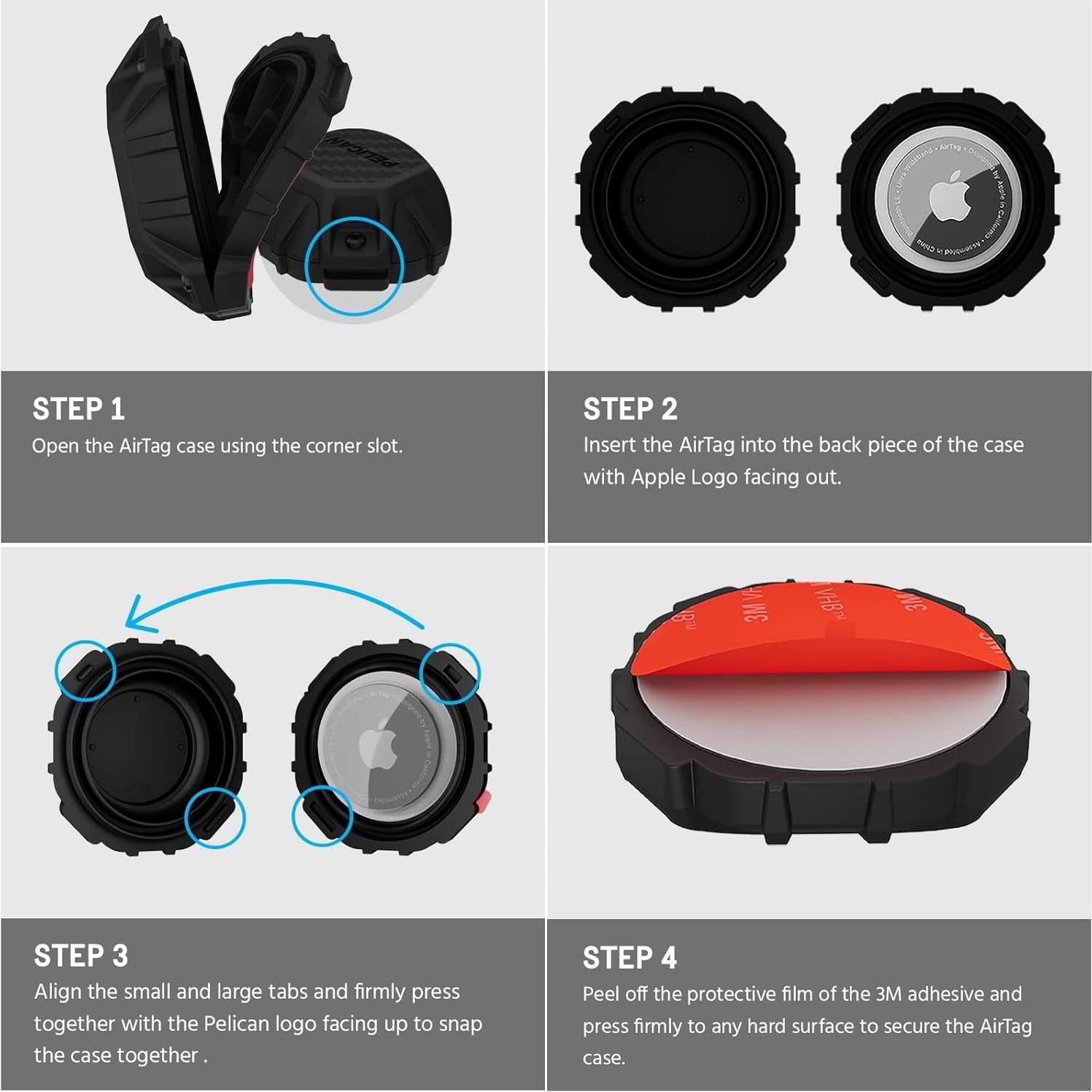 Funda Impermeable Pelican Marine para AirTag - 4 Pack Negro