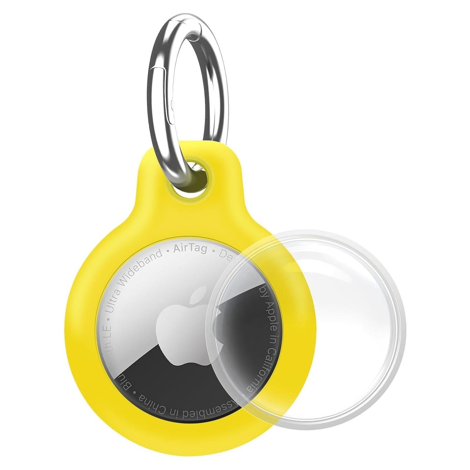 Holder 1-Pack Waterproof TPU Shell Protective Case, Anti-Scratch for Airtags Key Chain for Apple for Air Tags with All Metal Keychain Key Ring Clip (Yellow)