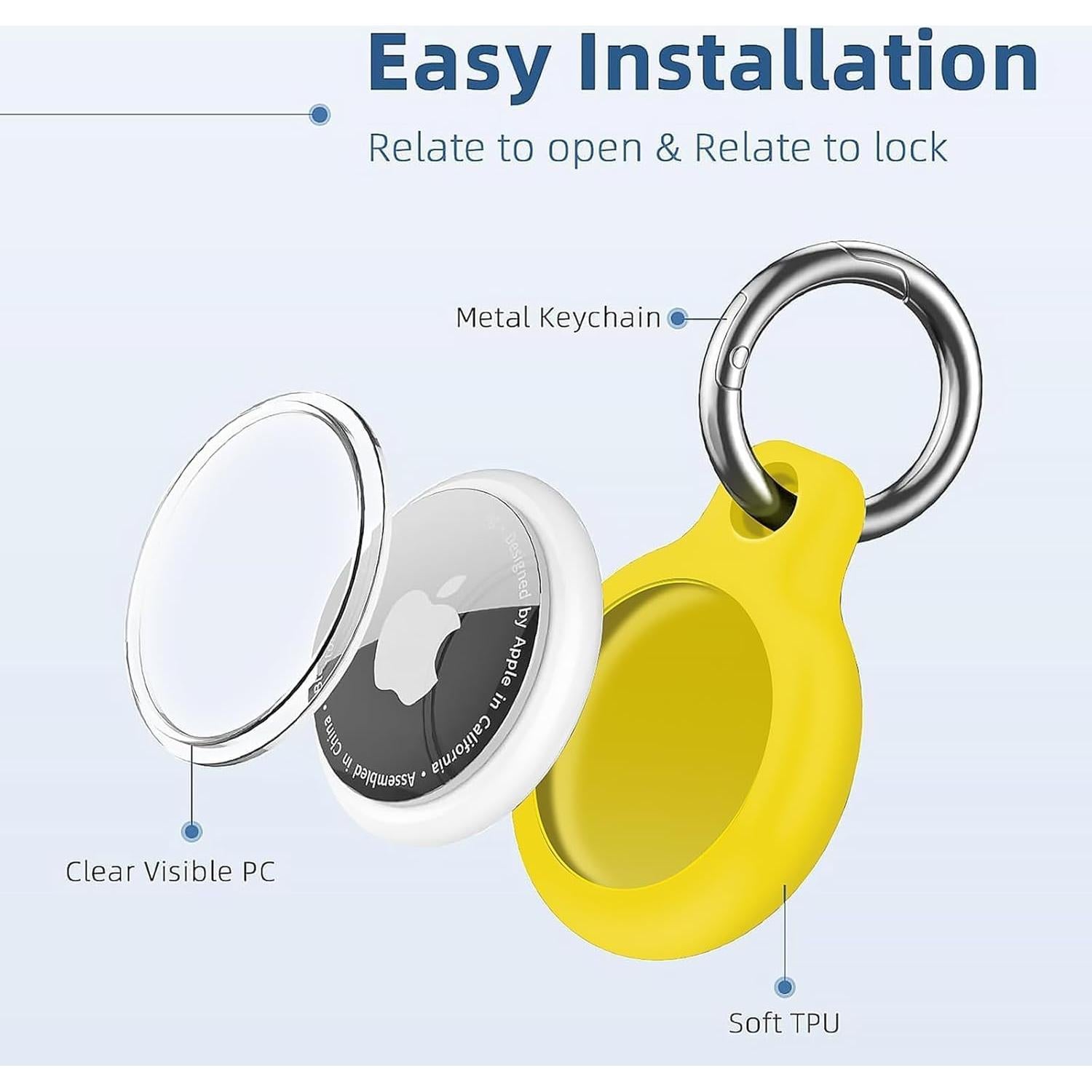 Holder 1-Pack Waterproof TPU Shell Protective Case, Anti-Scratch for Airtags Key Chain for Apple for Air Tags with All Metal Keychain Key Ring Clip (Yellow)