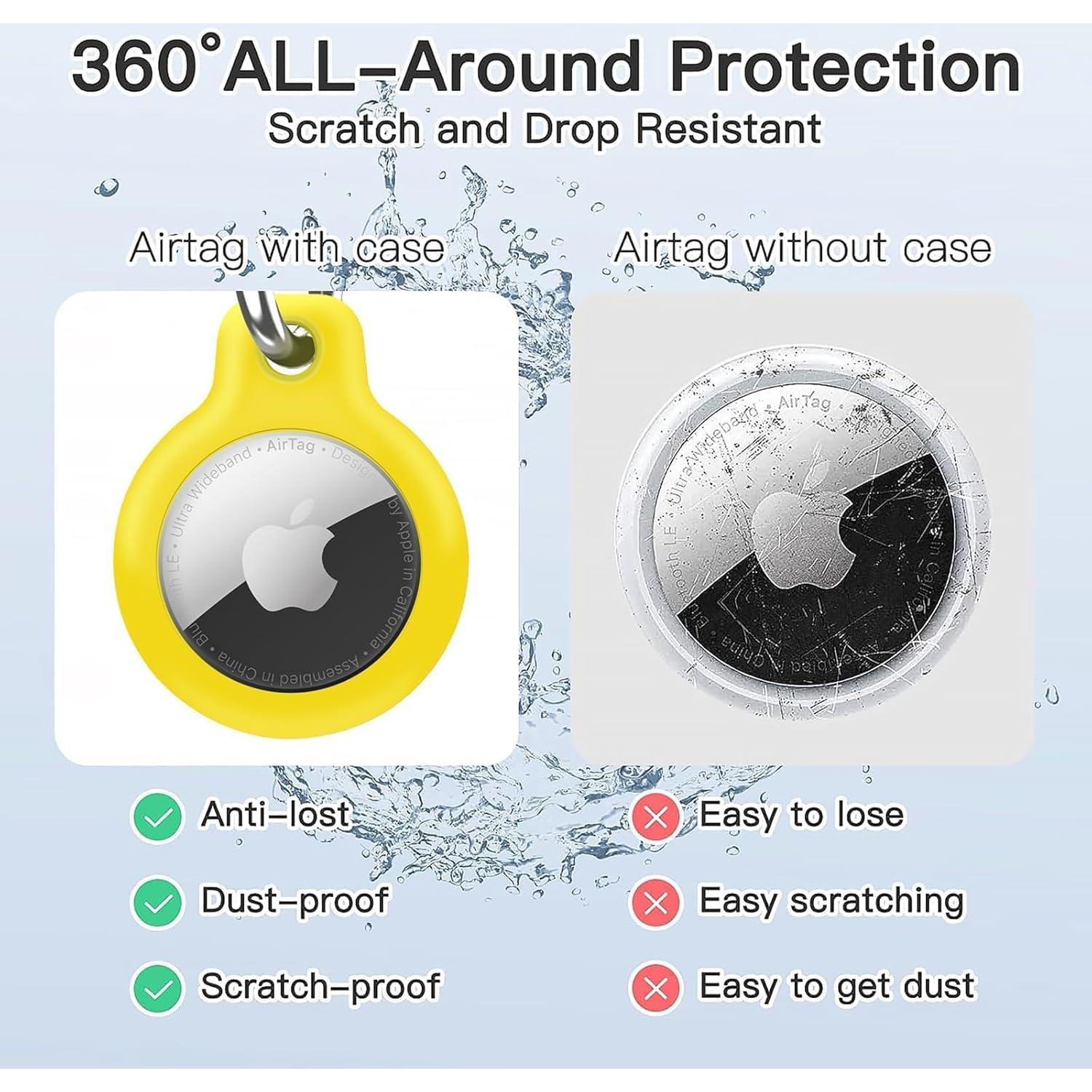 Holder 1-Pack Waterproof TPU Shell Protective Case, Anti-Scratch for Airtags Key Chain for Apple for Air Tags with All Metal Keychain Key Ring Clip (Yellow)