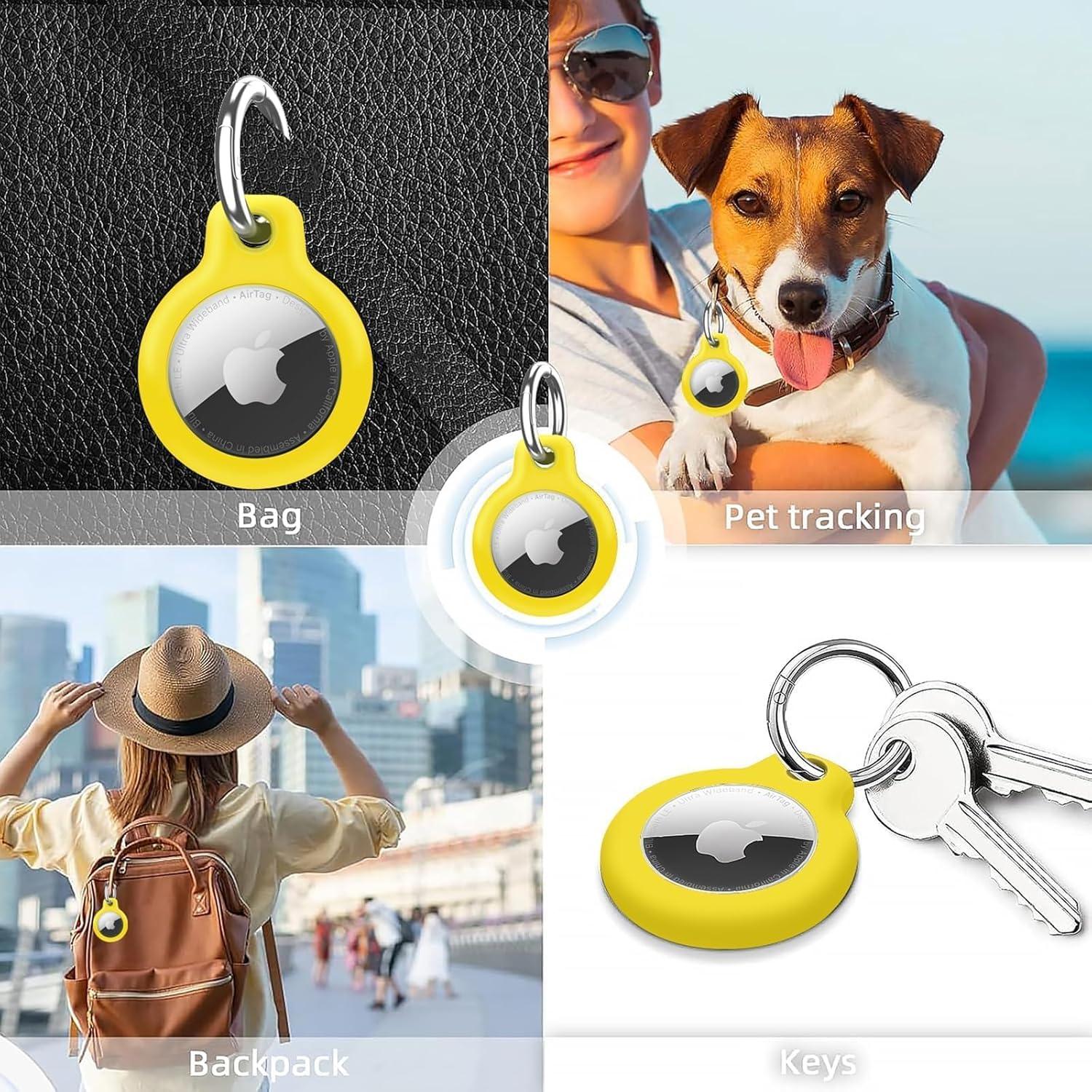 Holder 1-Pack Waterproof TPU Shell Protective Case, Anti-Scratch for Airtags Key Chain for Apple for Air Tags with All Metal Keychain Key Ring Clip (Yellow)
