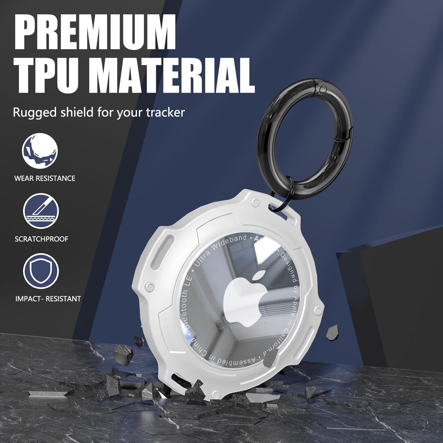 Inesore IPX8 Waterproof AirTag Holders Keychain for Apple AirTag,with Transparent Cover Air Tag Case,Key Ring,Chain, and Compatibility with GPS Item Finders - Essential Accessory(White)