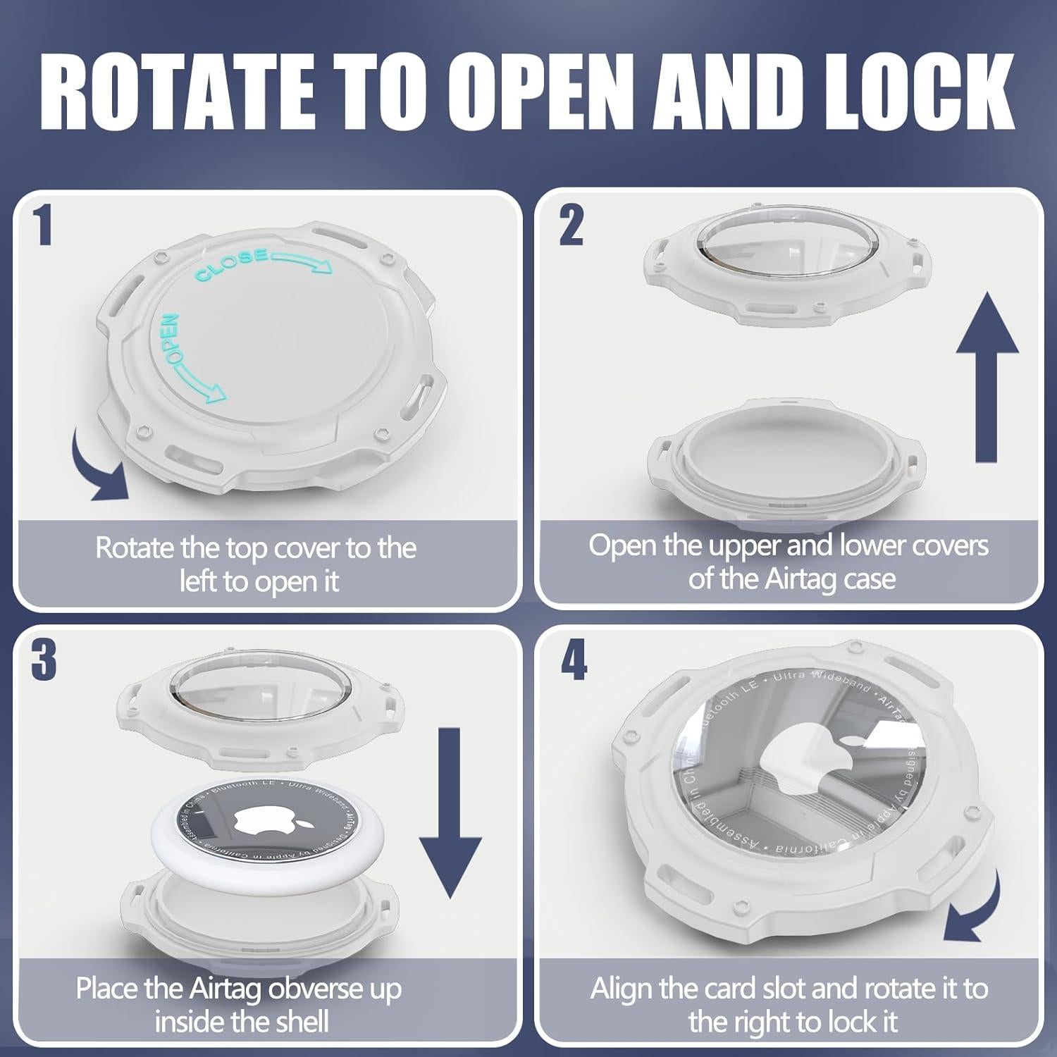 Inesore IPX8 Waterproof AirTag Holders Keychain for Apple AirTag,with Transparent Cover Air Tag Case,Key Ring,Chain, and Compatibility with GPS Item Finders - Essential Accessory(White)