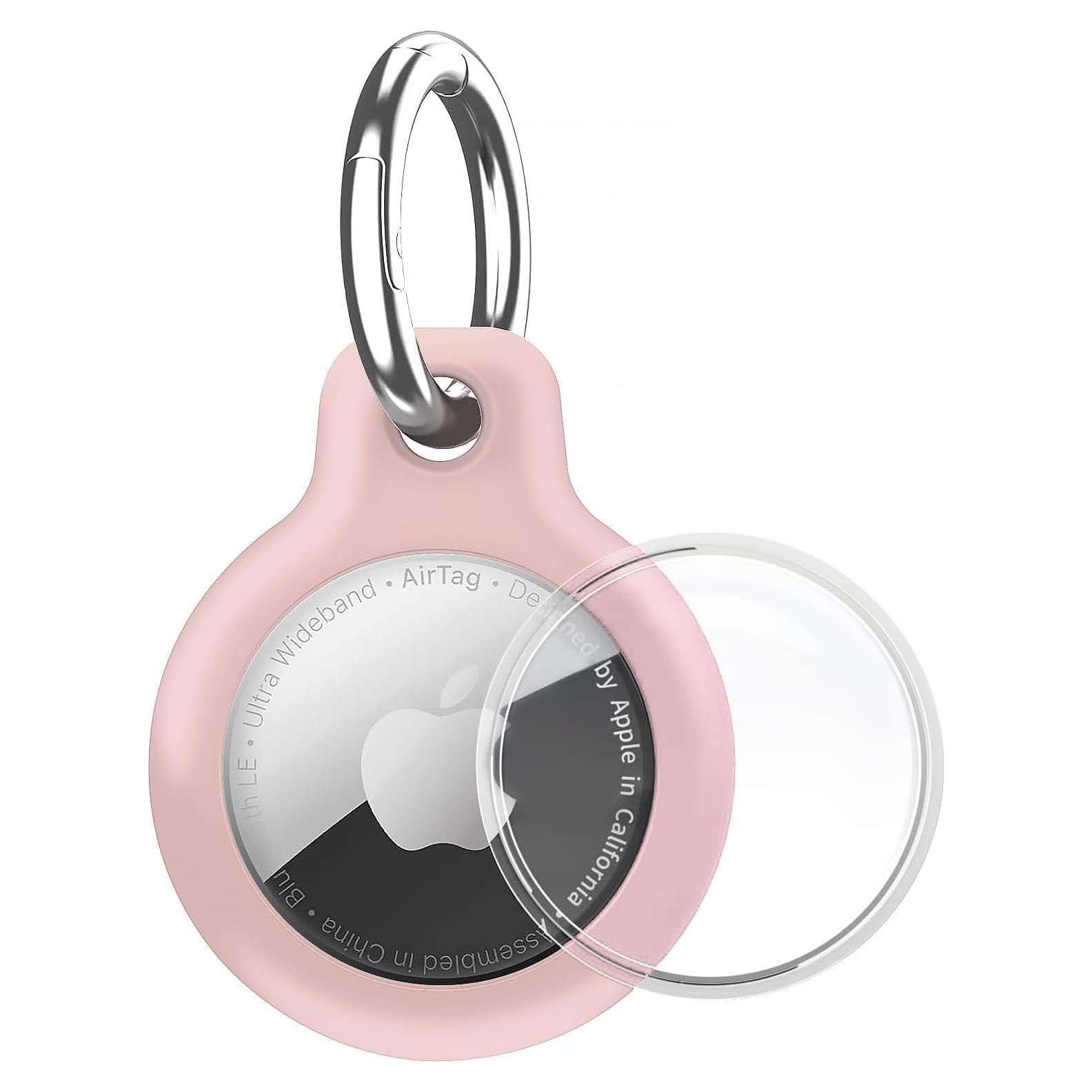 Holder 1-Pack Waterproof TPU Shell Protective Case, Anti-Scratch for Airtags Keychain for Apple for Air Tags with All Metal Key Chain Key Ring Clip for Air Tagholder(Pink)