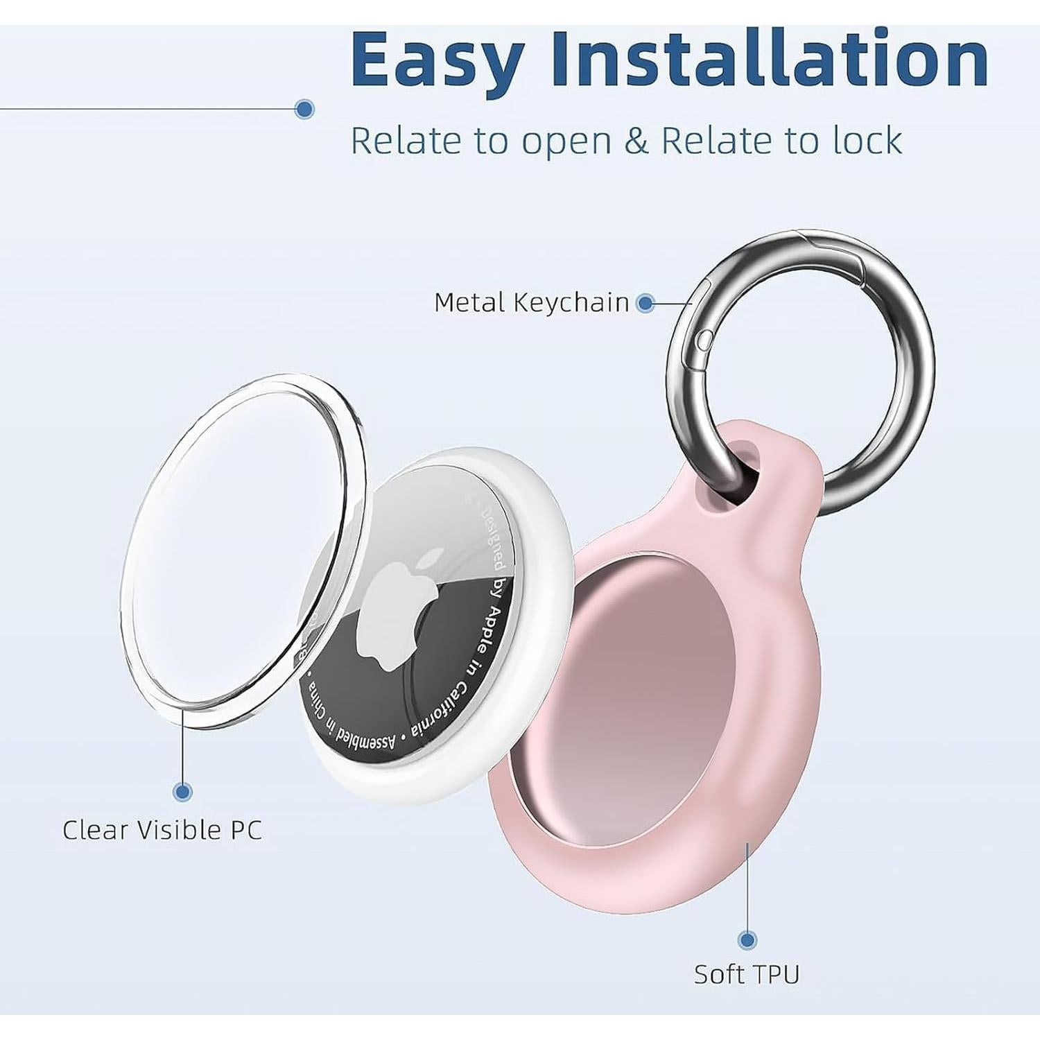 Holder 1-Pack Waterproof TPU Shell Protective Case, Anti-Scratch for Airtags Keychain for Apple for Air Tags with All Metal Key Chain Key Ring Clip for Air Tagholder(Pink)