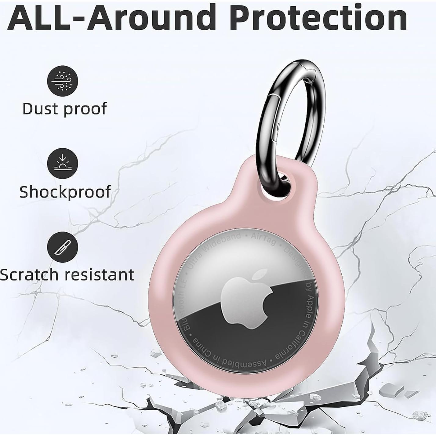 Holder 1-Pack Waterproof TPU Shell Protective Case, Anti-Scratch for Airtags Keychain for Apple for Air Tags with All Metal Key Chain Key Ring Clip for Air Tagholder(Pink)