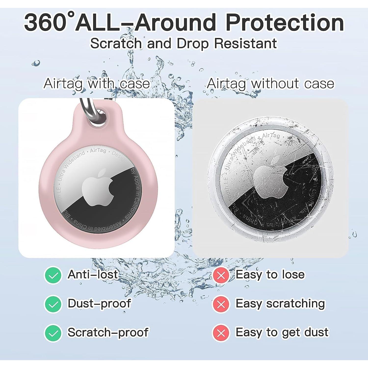 Holder 1-Pack Waterproof TPU Shell Protective Case, Anti-Scratch for Airtags Keychain for Apple for Air Tags with All Metal Key Chain Key Ring Clip for Air Tagholder(Pink)