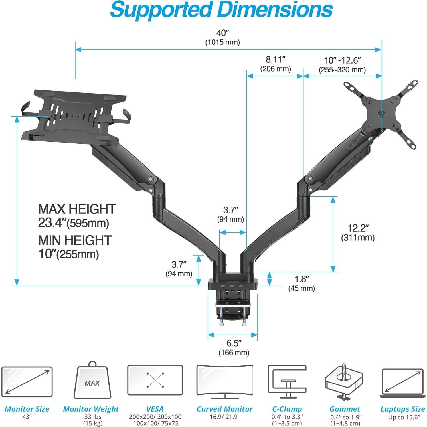 Soporte Doble para Monitor AVLT 17-43" + Dock USB-C 7 en 1