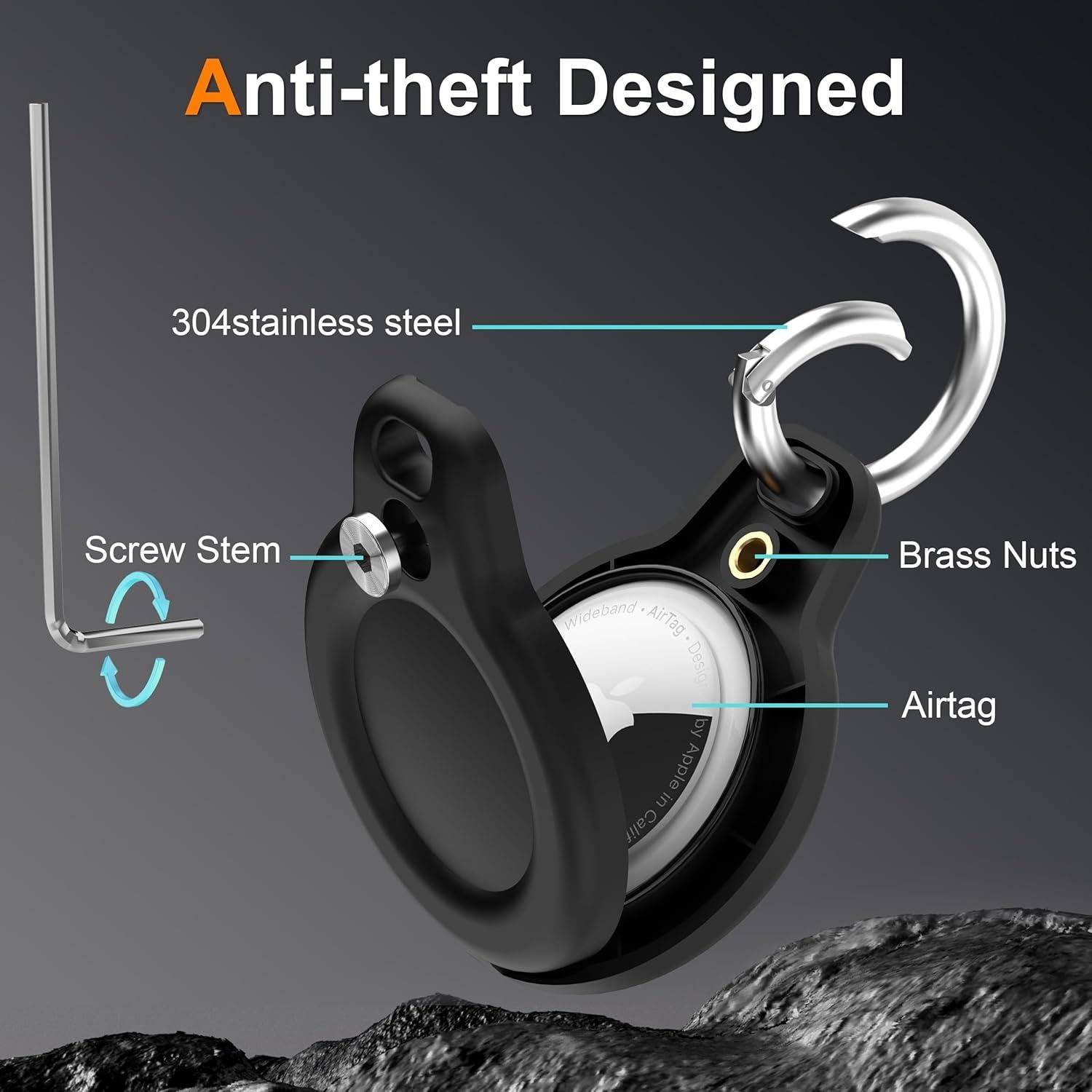 Funda Impermeable RFUNGUANGO para AirTag - Paquete de 4, Negra