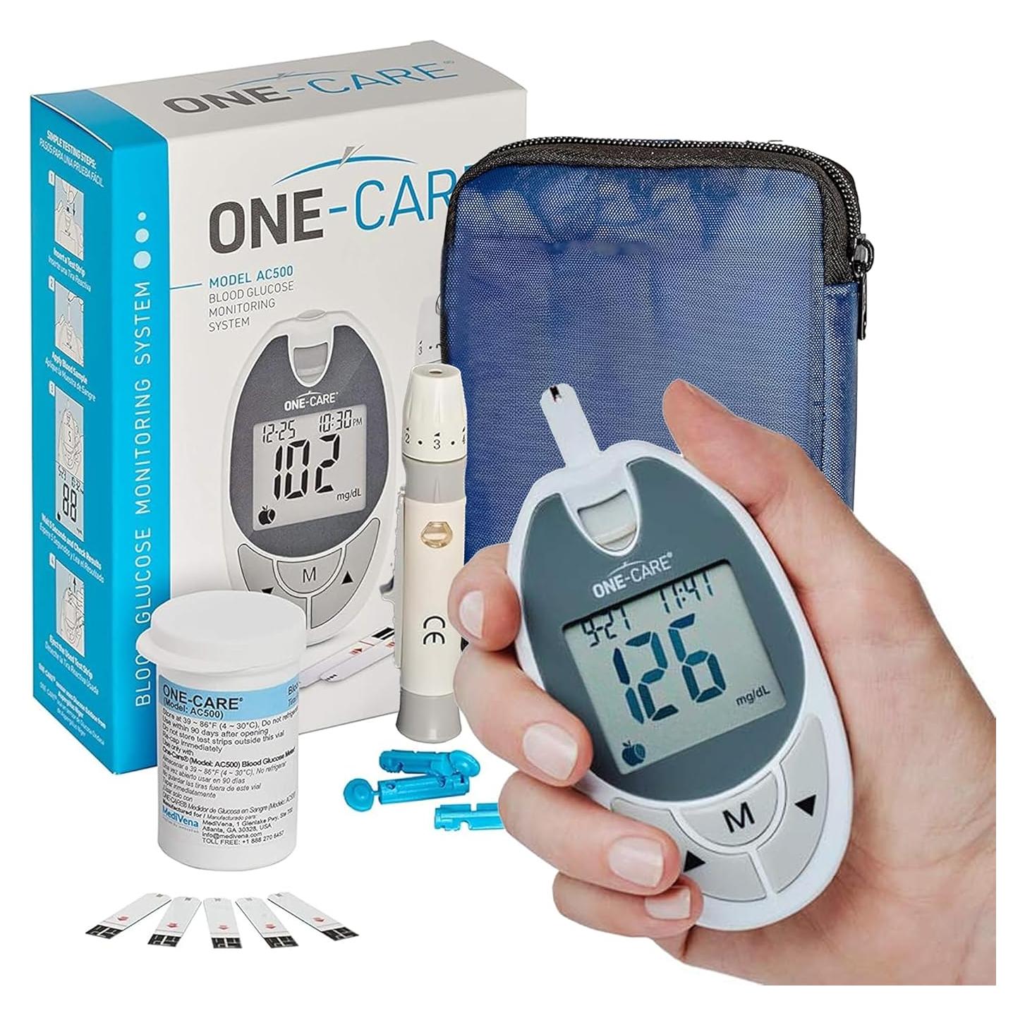 Kit de Monitoreo de Glucosa ONE-CARE con Glucometro y Tiras