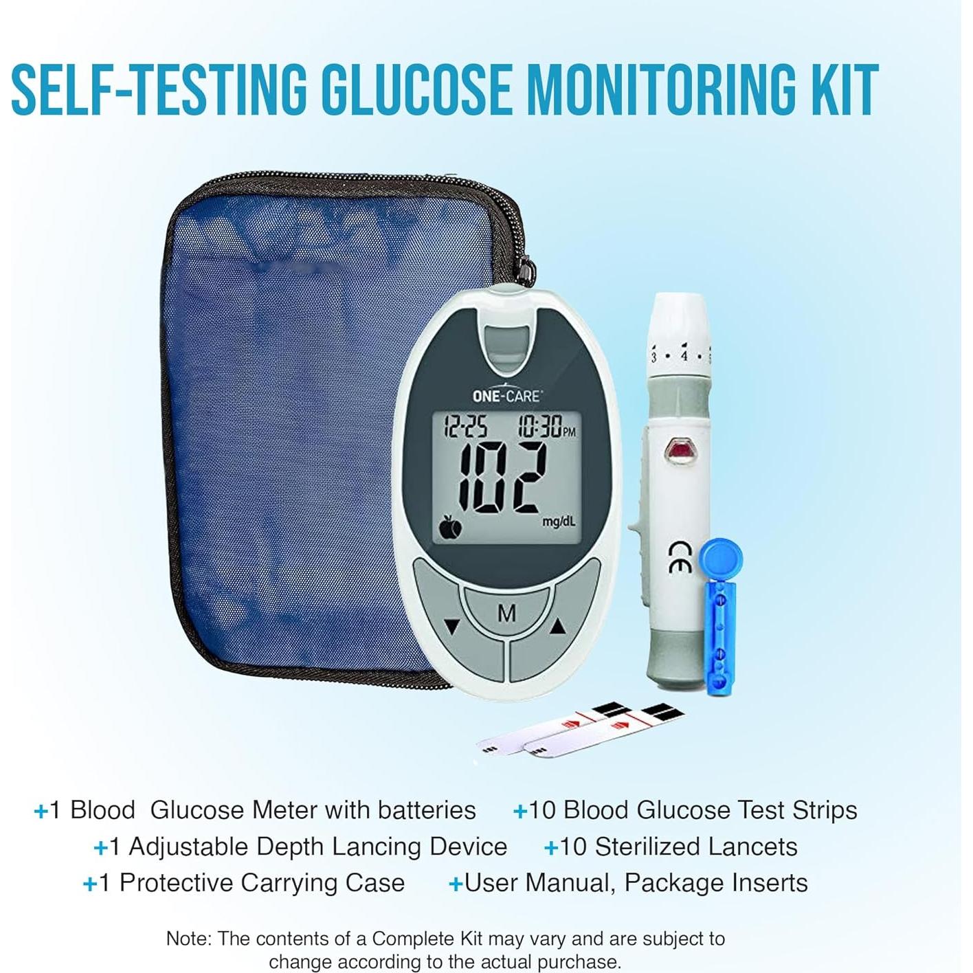 Kit de Monitoreo de Glucosa ONE-CARE con Glucometro y Tiras