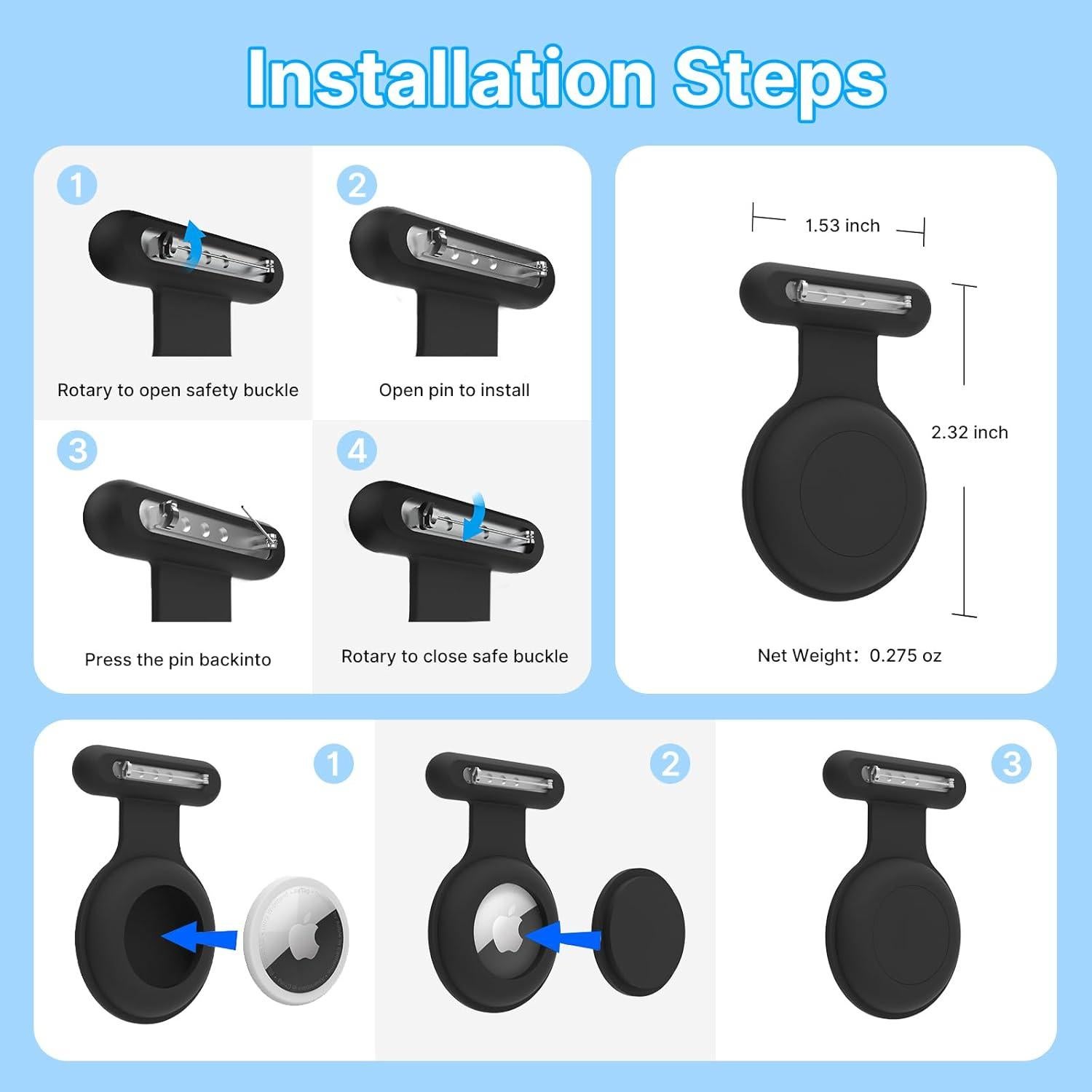 Soporte Impermeable para AirTag ZLIUCCR - 2 Piezas Negro/Azul