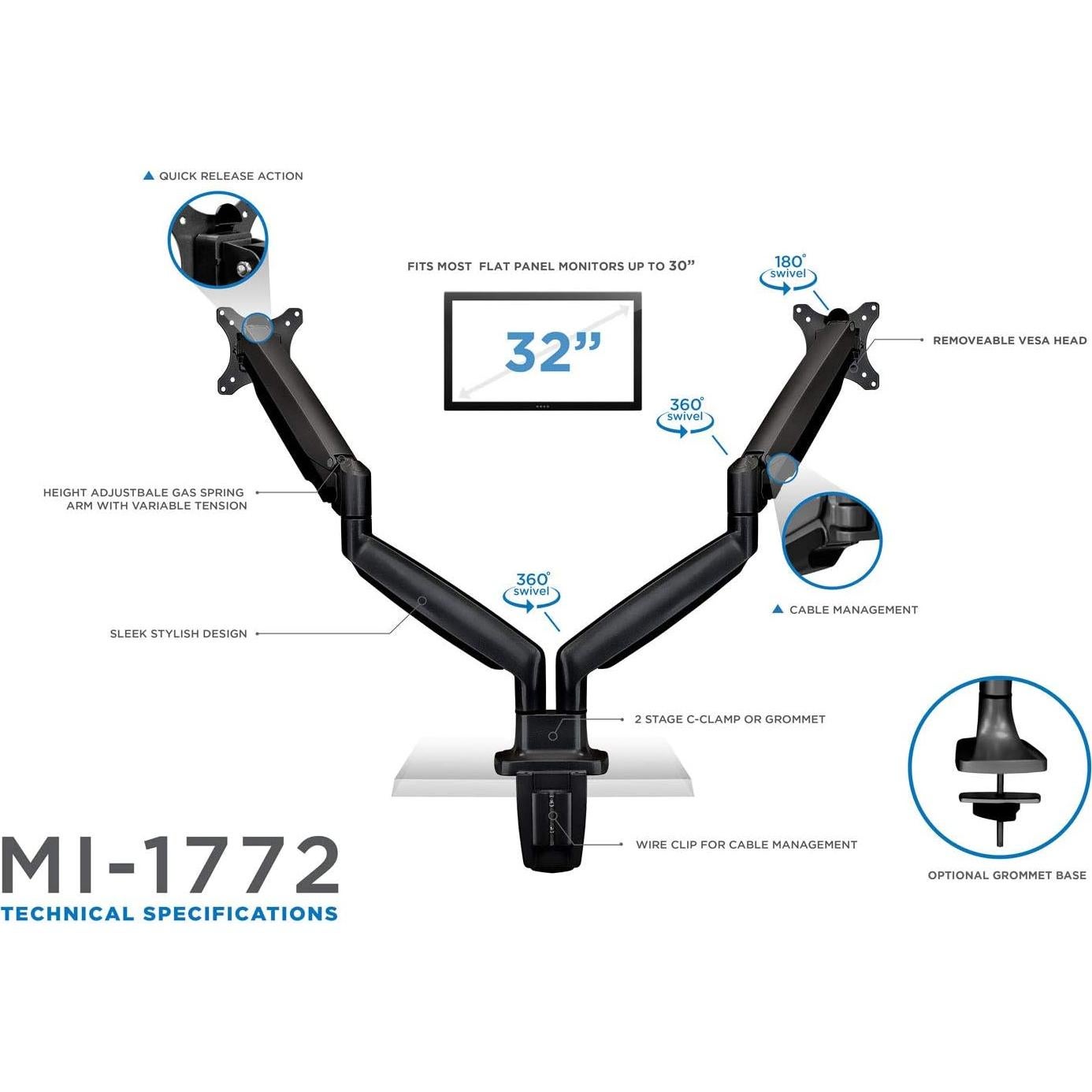 Soporte Doble para Monitor Mount-It! MI-1772B Ajustable