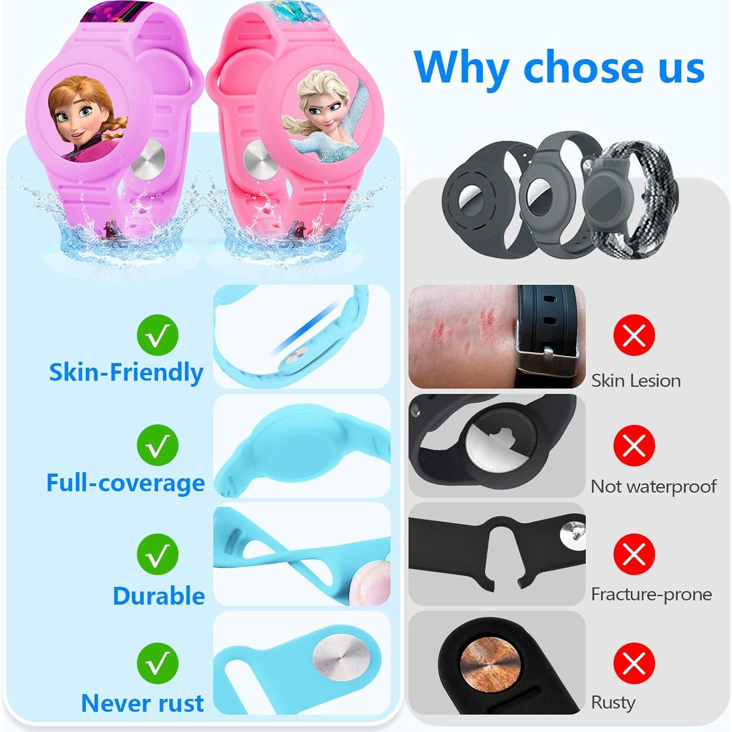 Pulsera Airtag Impermeable SlyCroko Niños Rosa y Púrpura