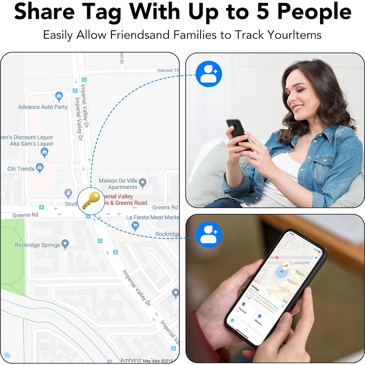 Rastreador Bluetooth Aowoka Air Tags 2 Pack IP67 Batería Reemplazable