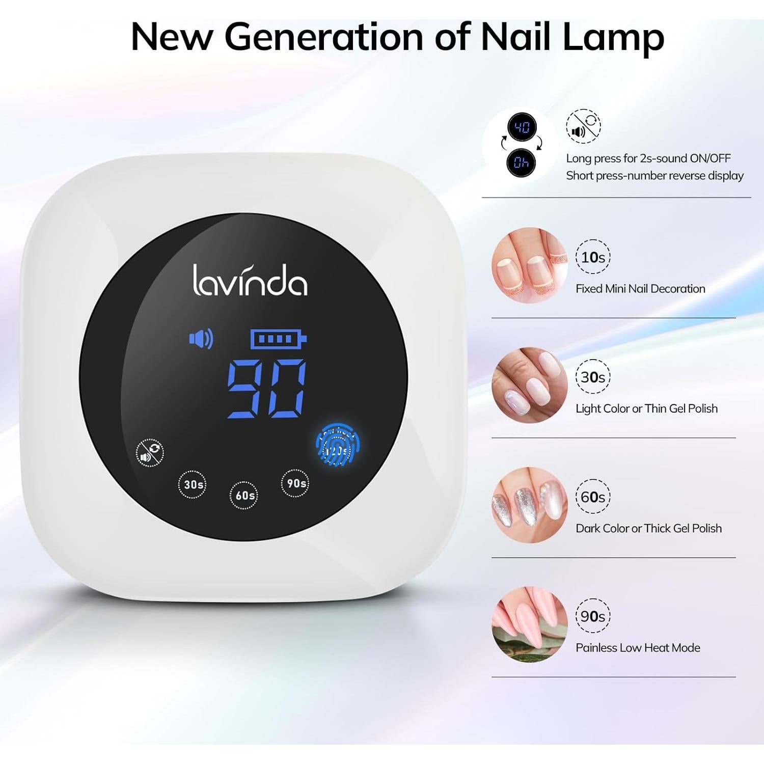 Lámpara de Uñas UV LED Lavinda 54W Inalámbrica con Temporizador