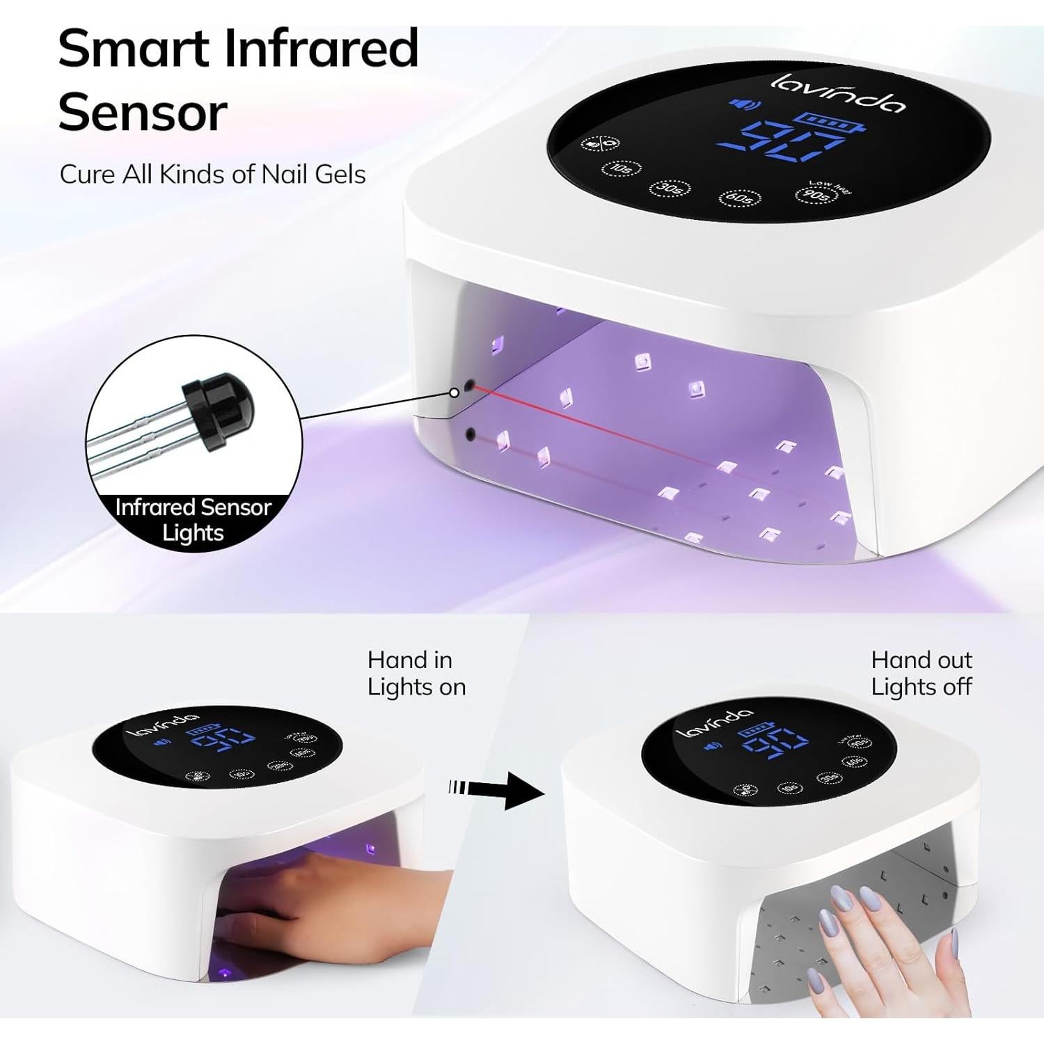 Lámpara de Uñas UV LED Lavinda 54W Inalámbrica con Temporizador