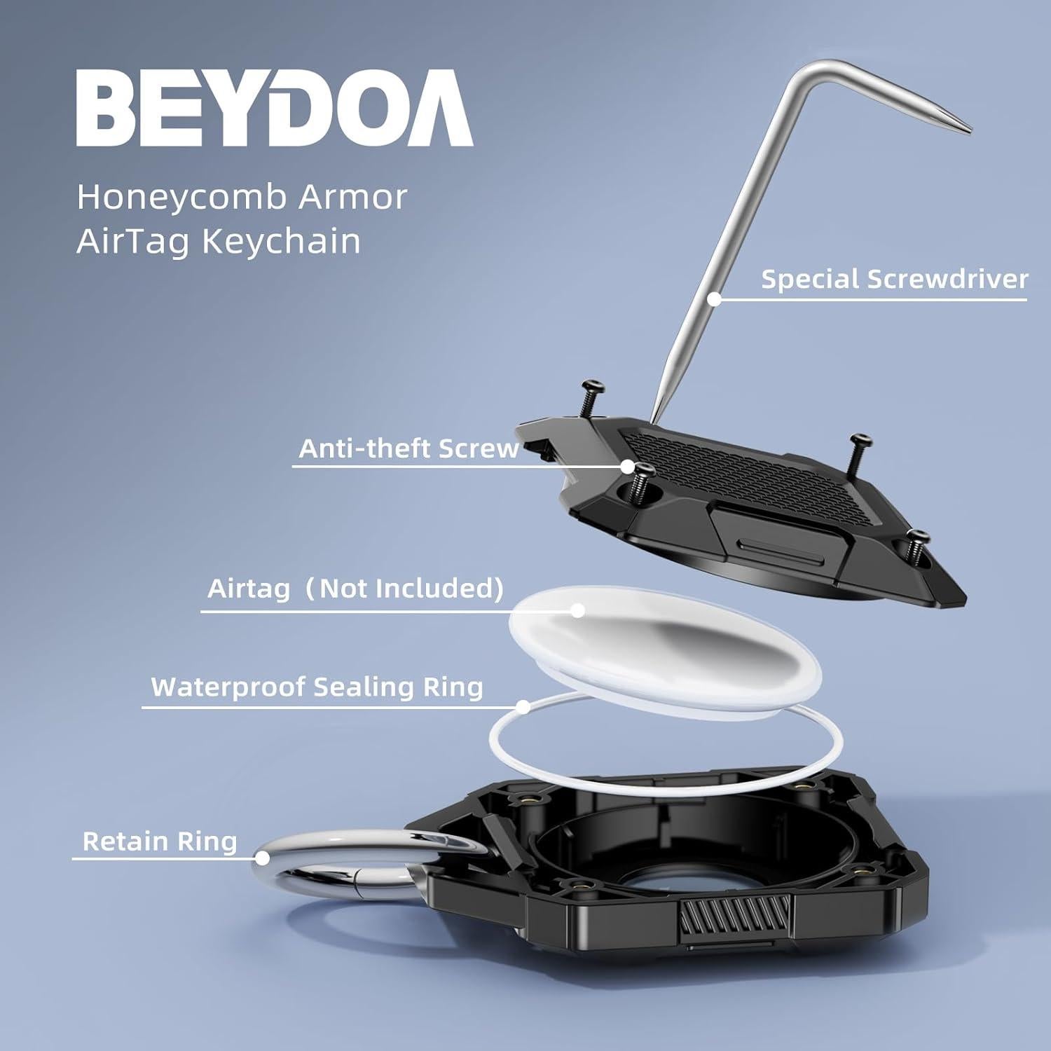 Soporte impermeable para llavero Beydoa para Airtag Negro