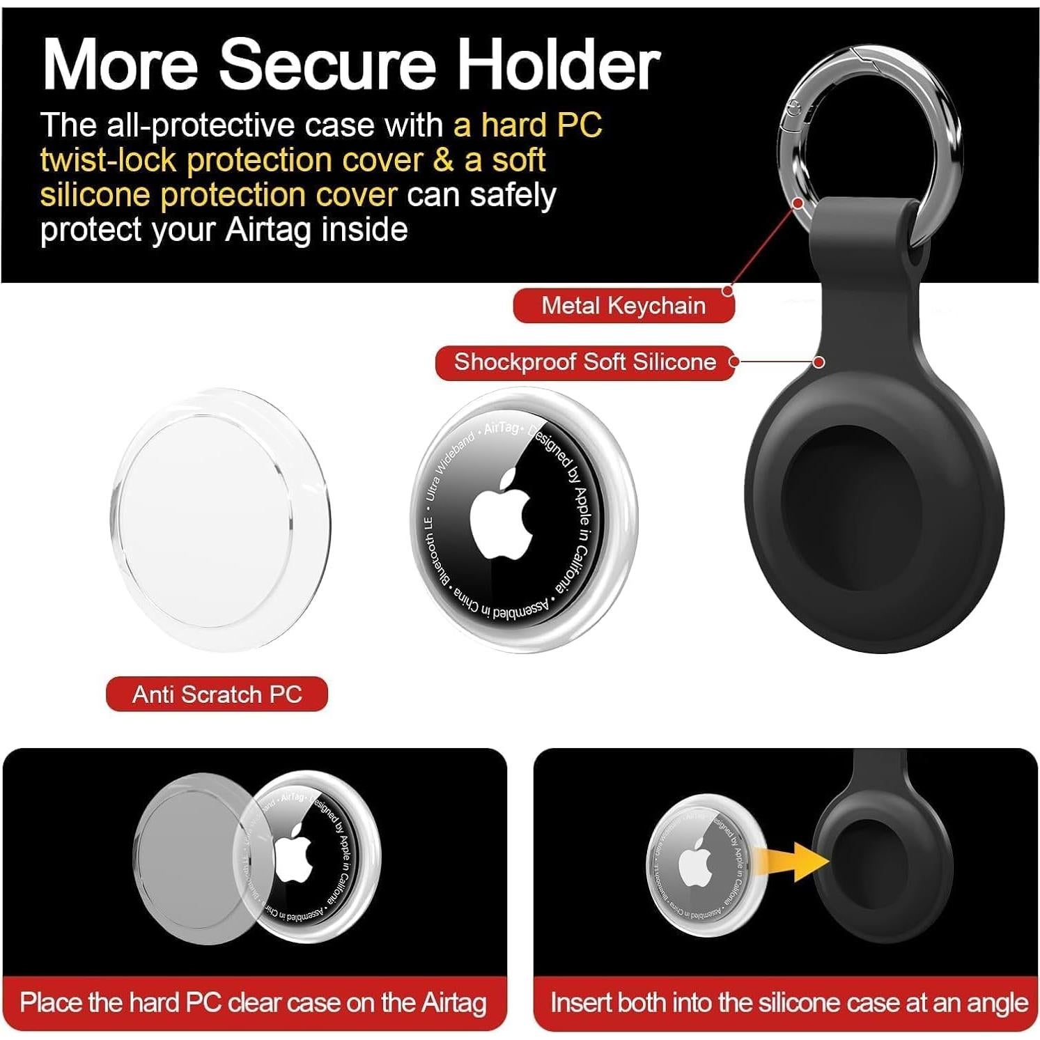 Estuche de llavero para AirTag Vsagier Negro 4 unidades