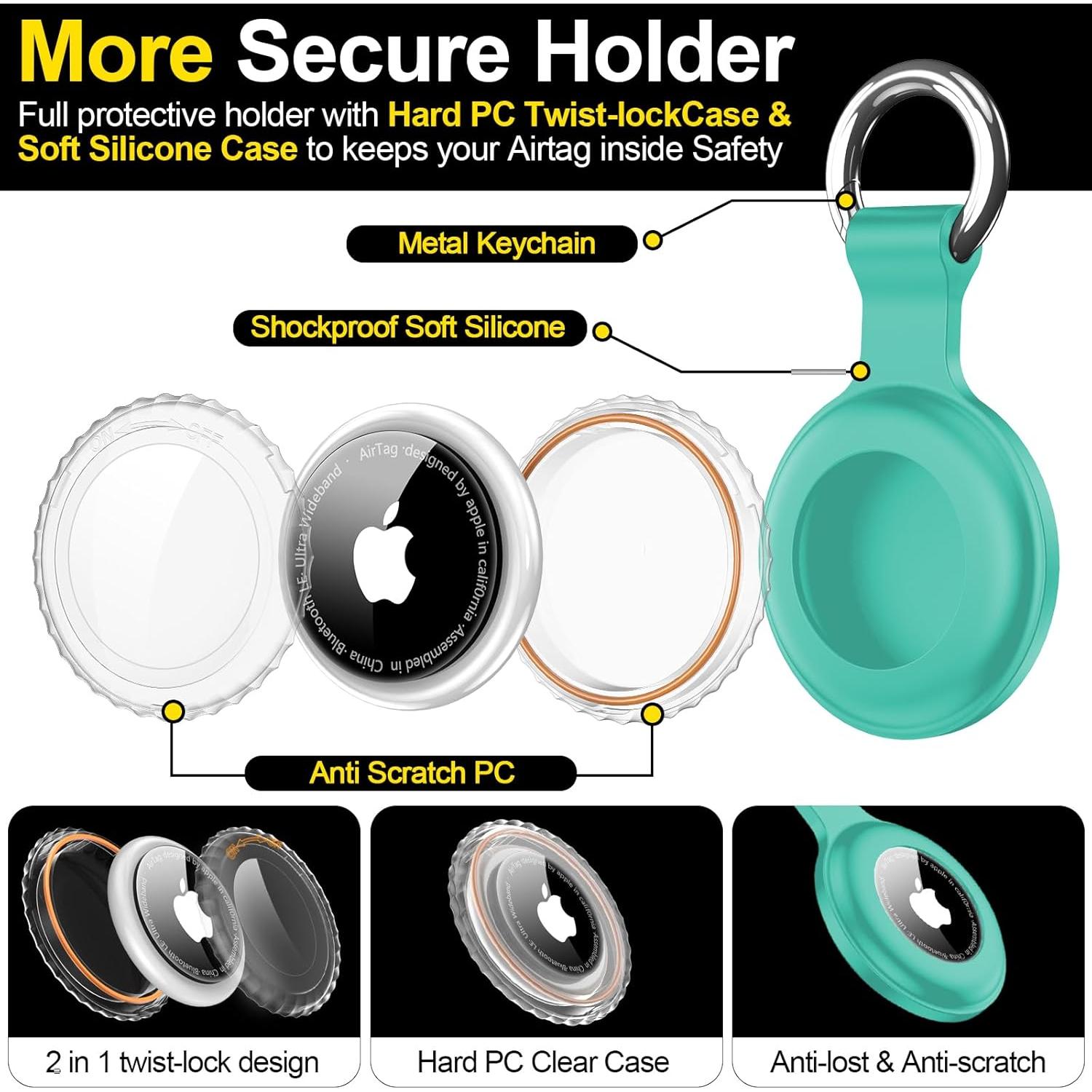 Funda Impermeable Lanteso para AirTag - Verde, PC y Silicona