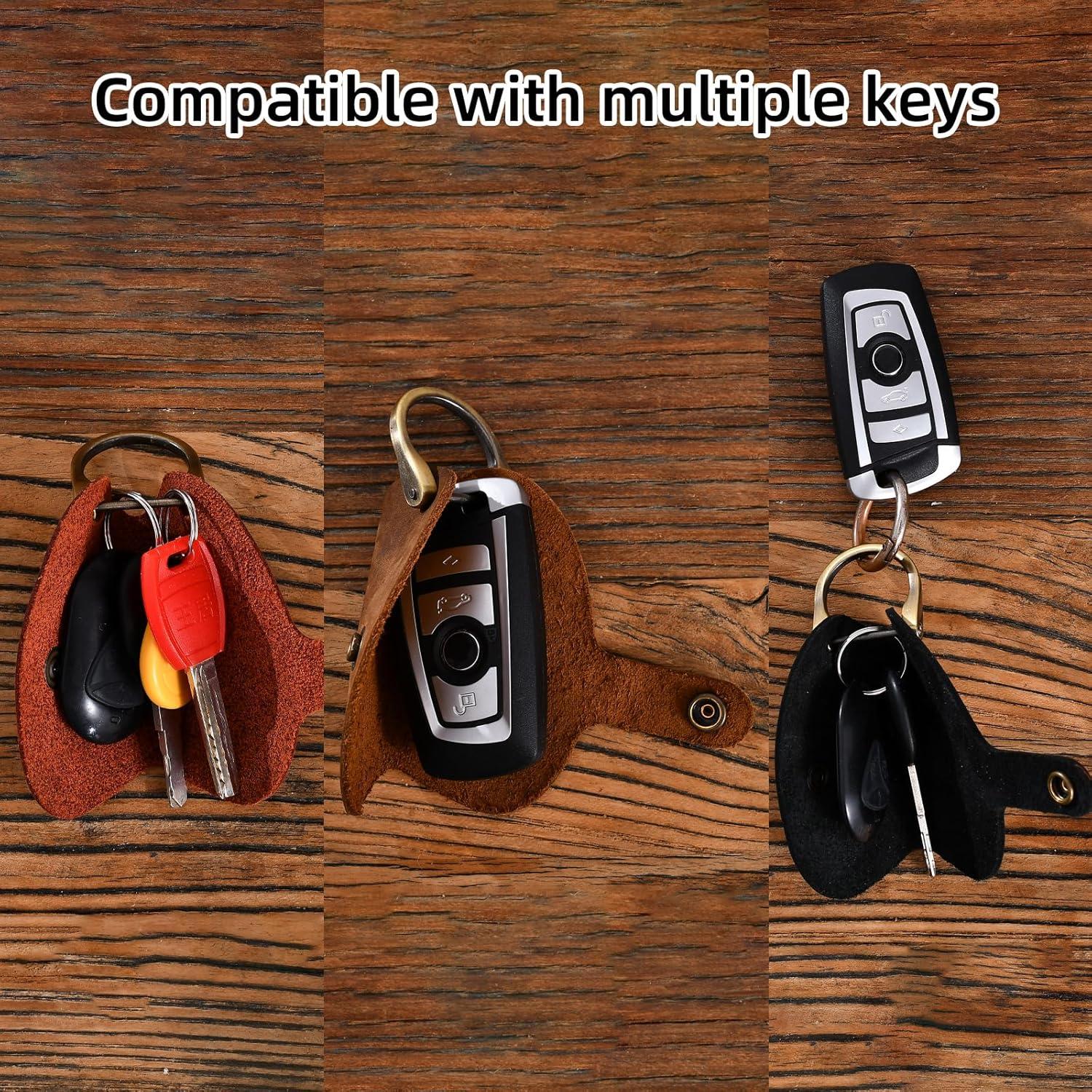 Llavero de Cuero Genuino Marrón con Soporte para AirTag