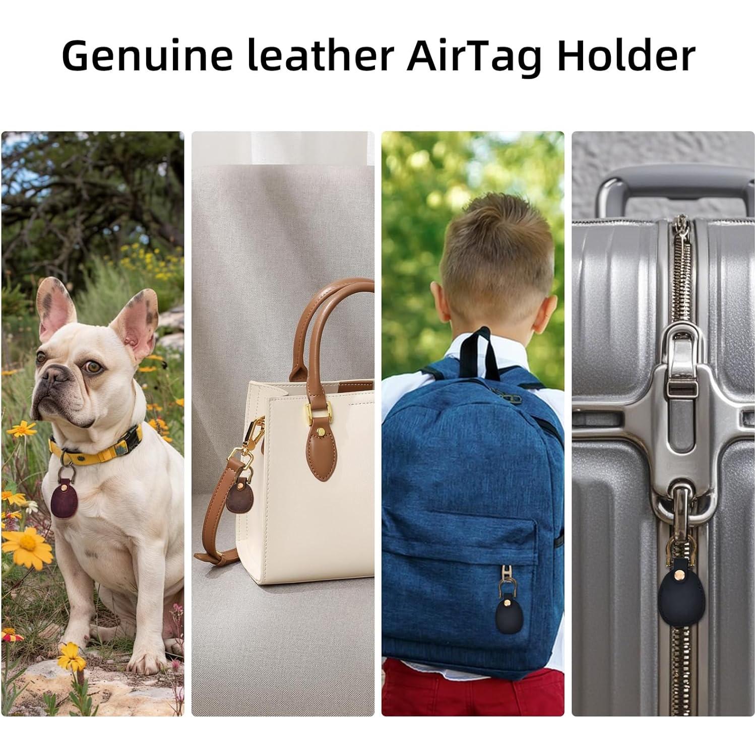 Llavero de Cuero Genuino Marrón con Soporte para AirTag